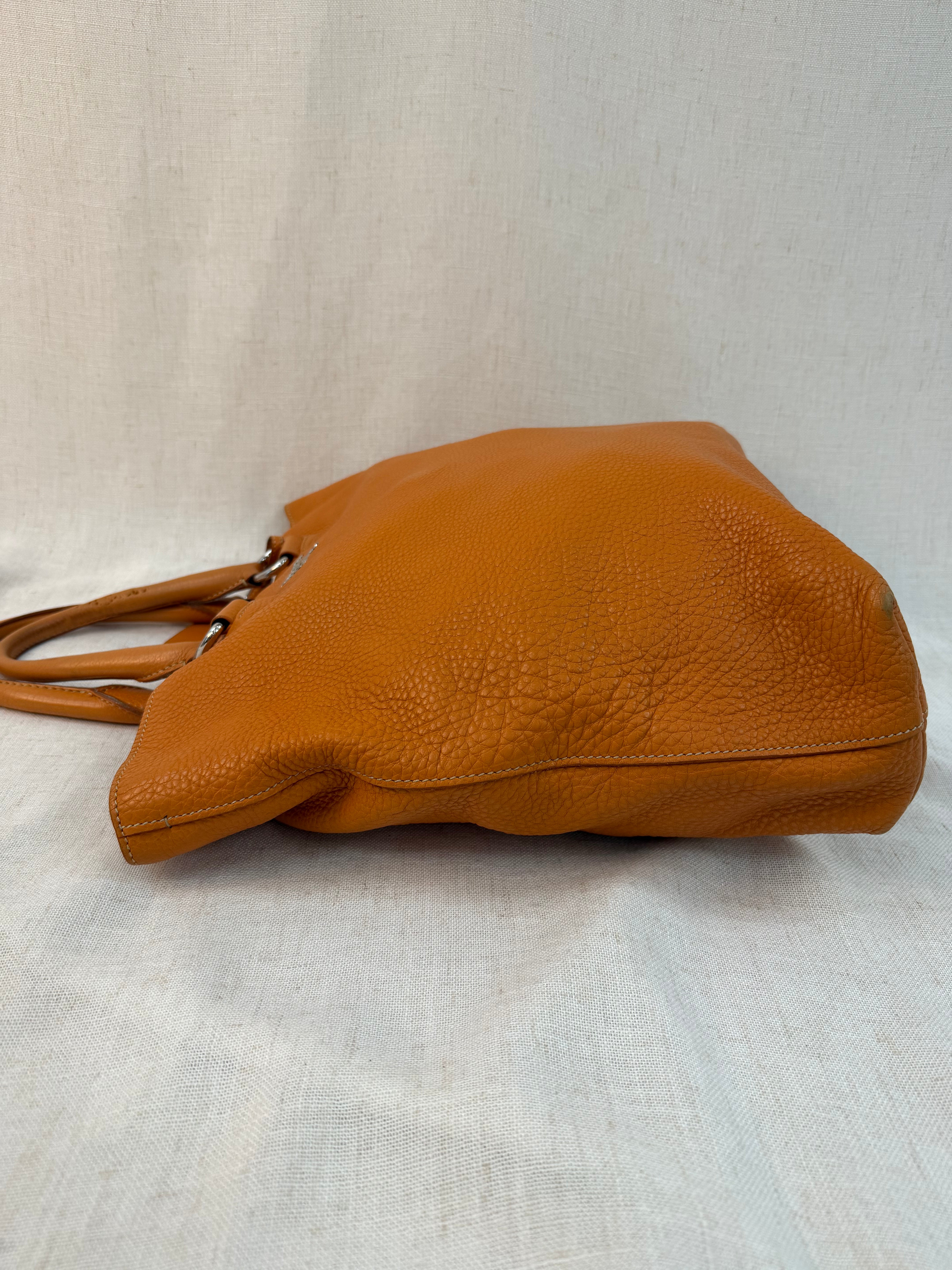 Prada Orange Leather Vitello Daino Shopping Tote Bag