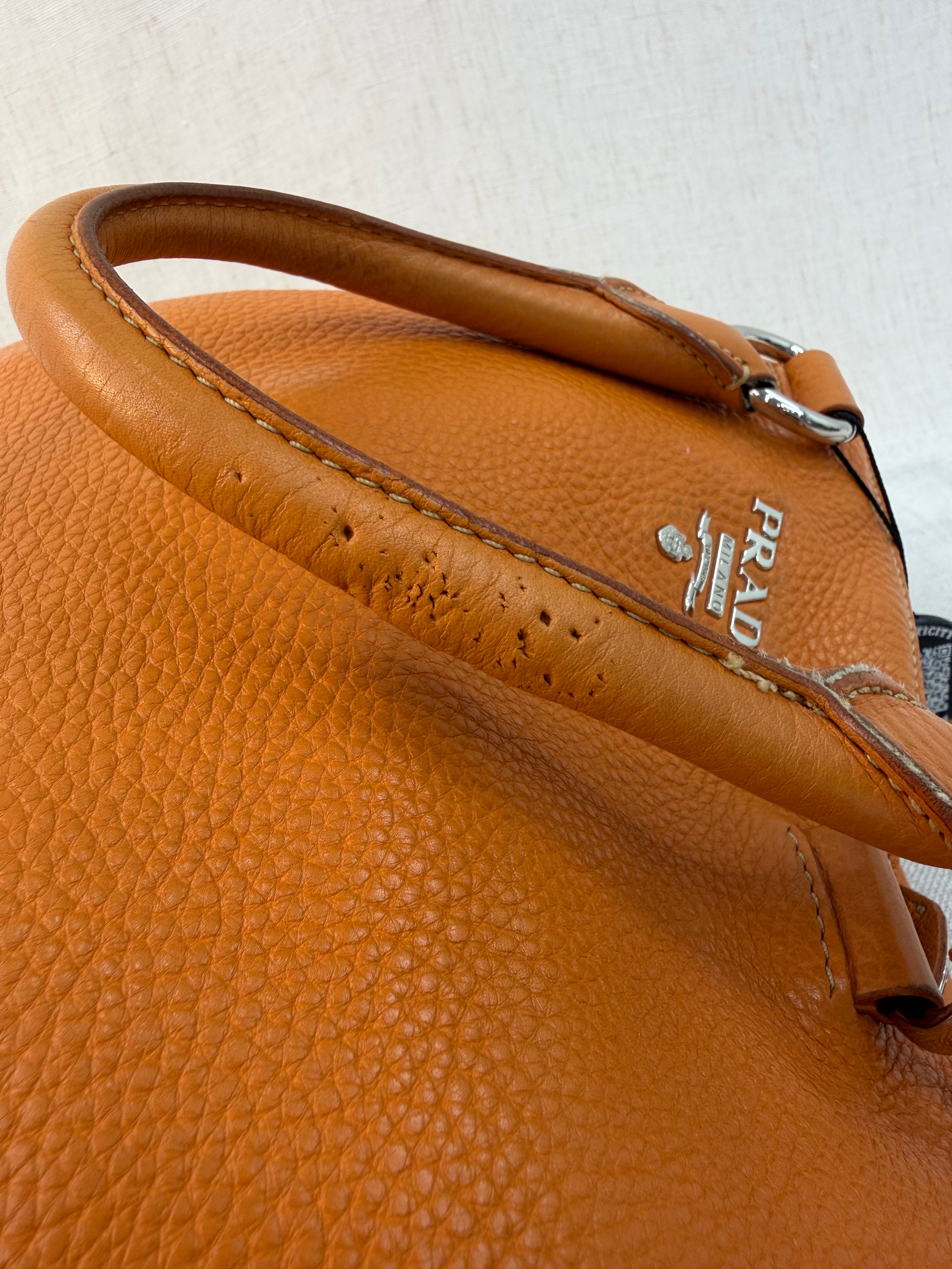 Prada Orange Leather Vitello Daino Shopping Tote Bag