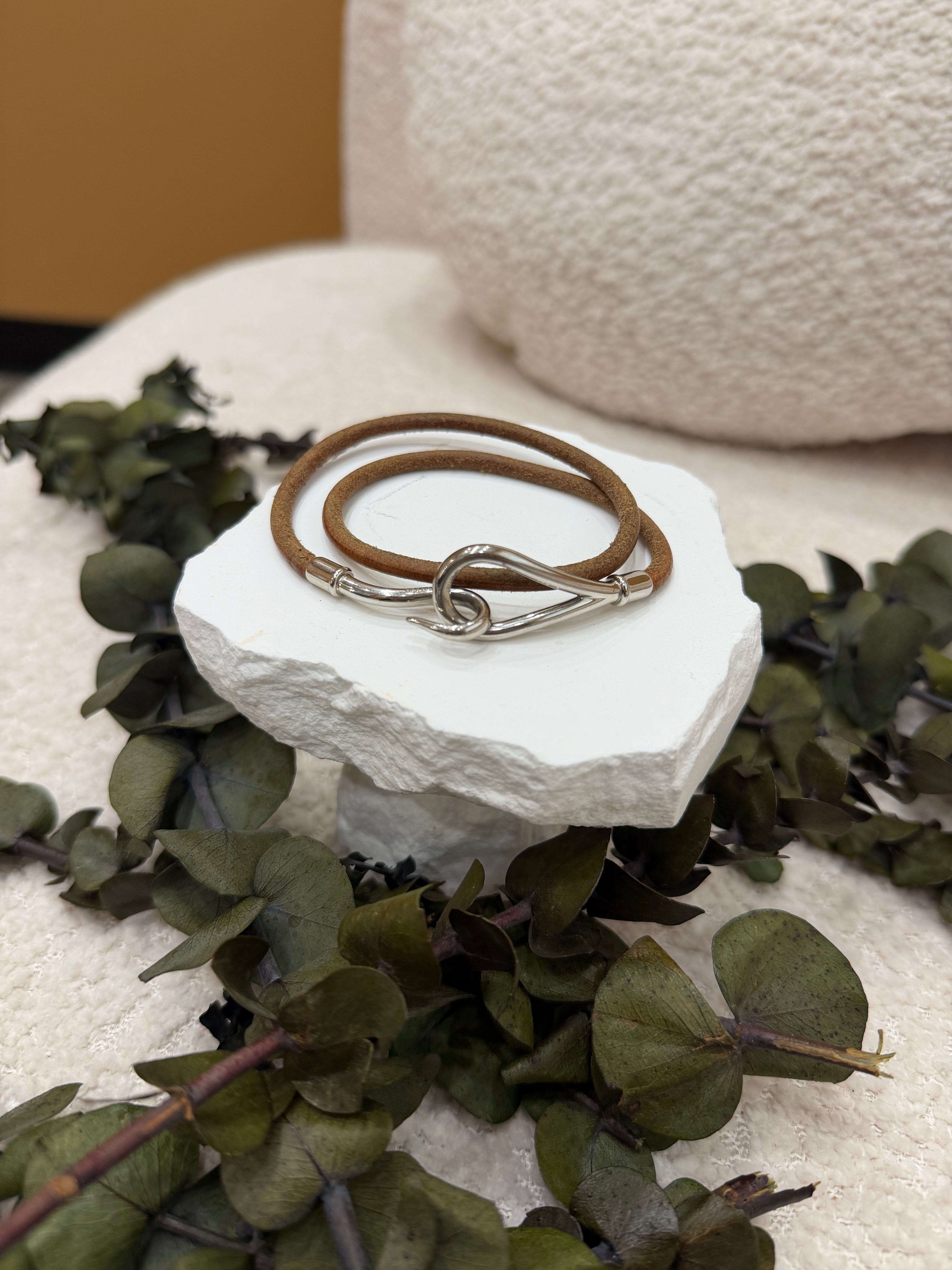 Hermes Brown Leather Jumbo Hook Double Tour Bracelet