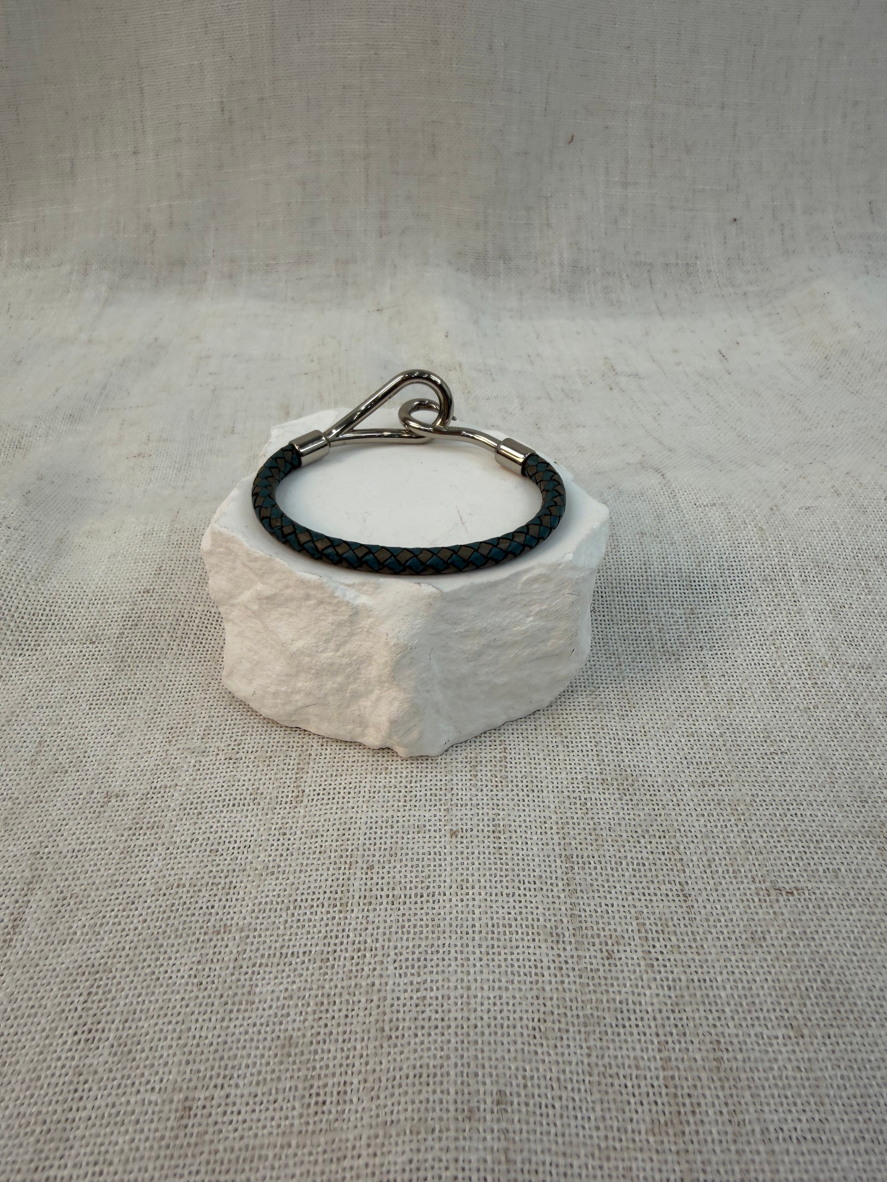 Hermes Blue And Gray Leather Jumbo Hook Bracelet