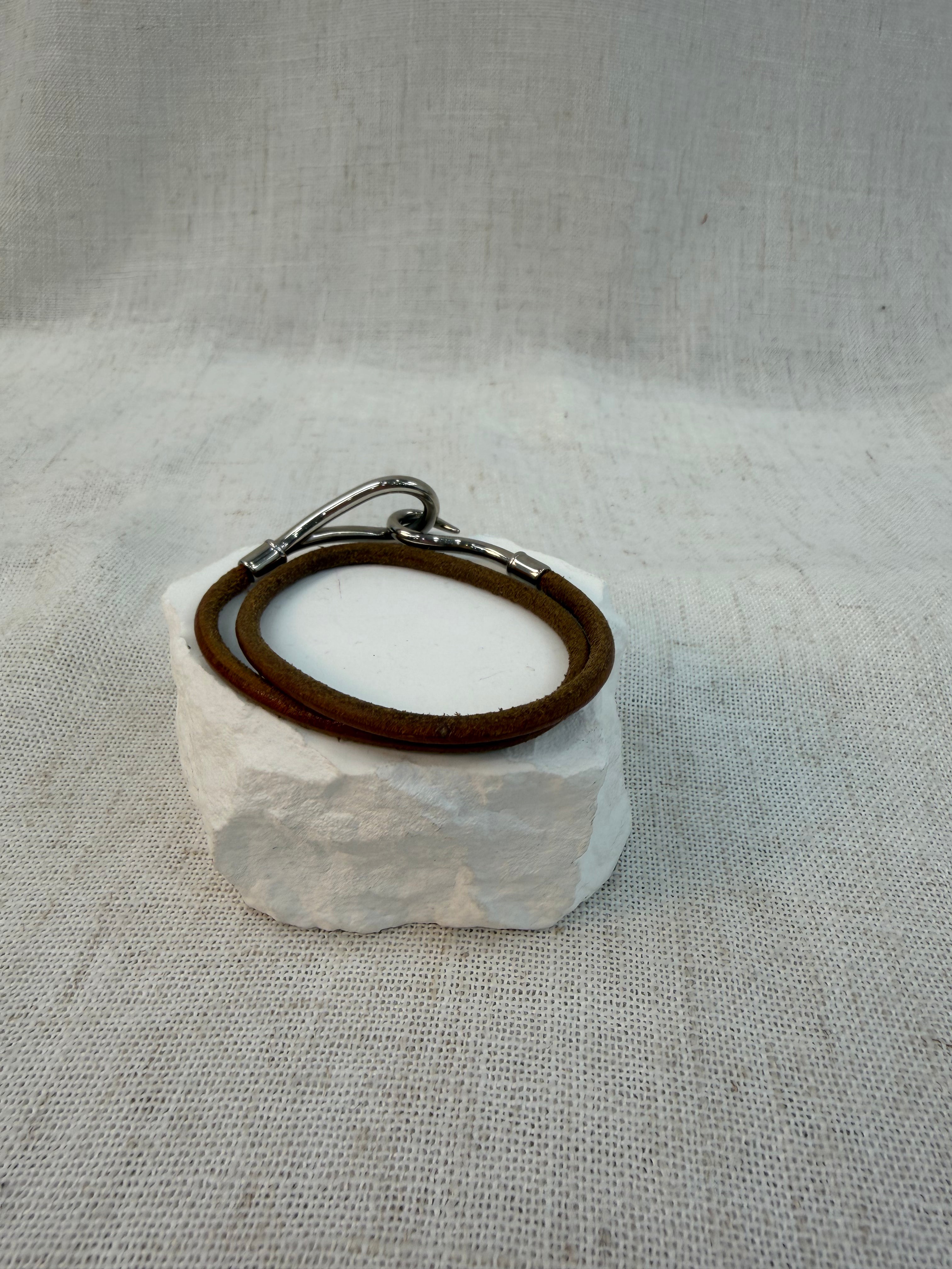 Hermes Brown Leather Jumbo Hook Double Tour Bracelet