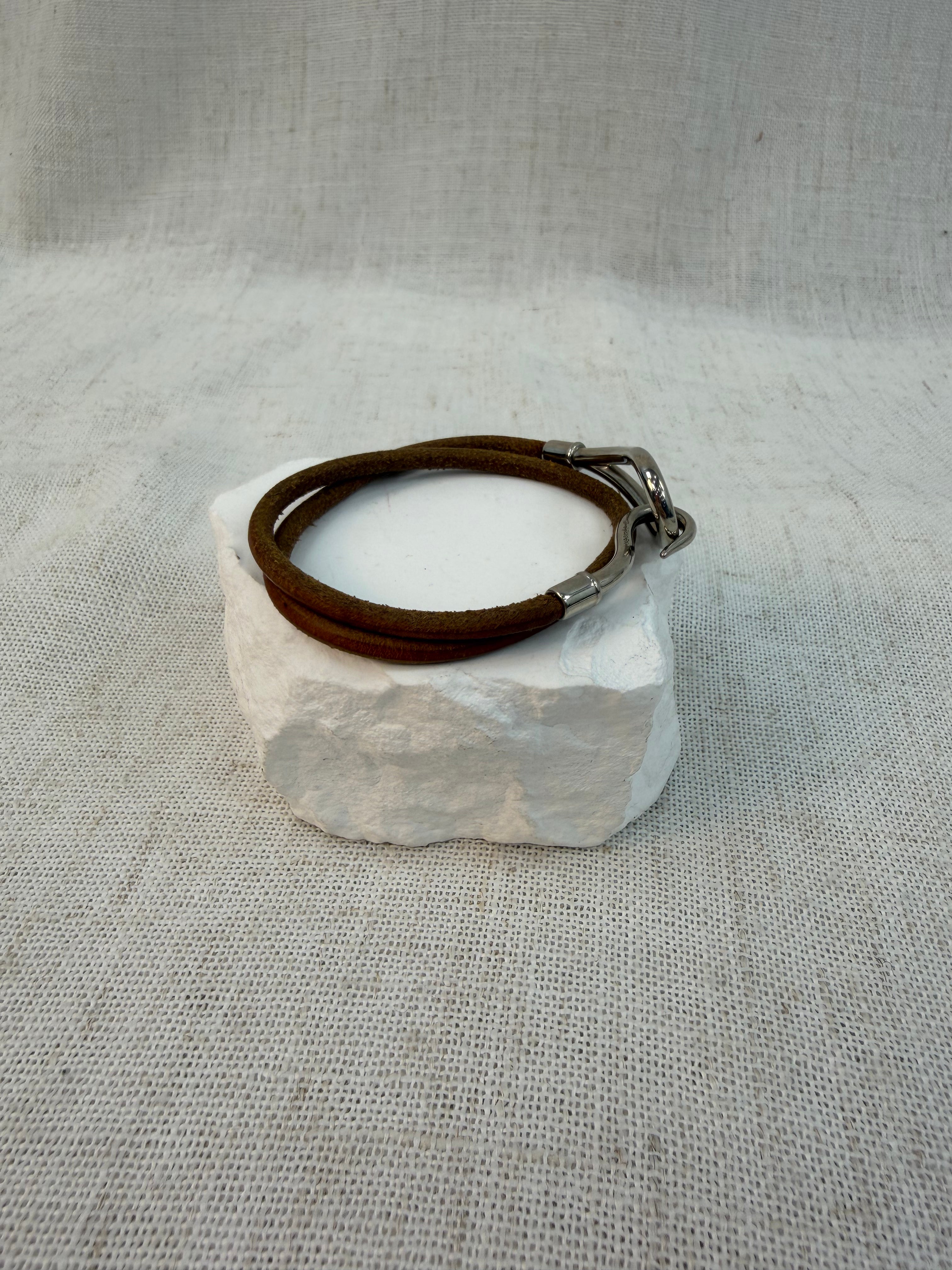 Hermes Brown Leather Jumbo Hook Double Tour Bracelet