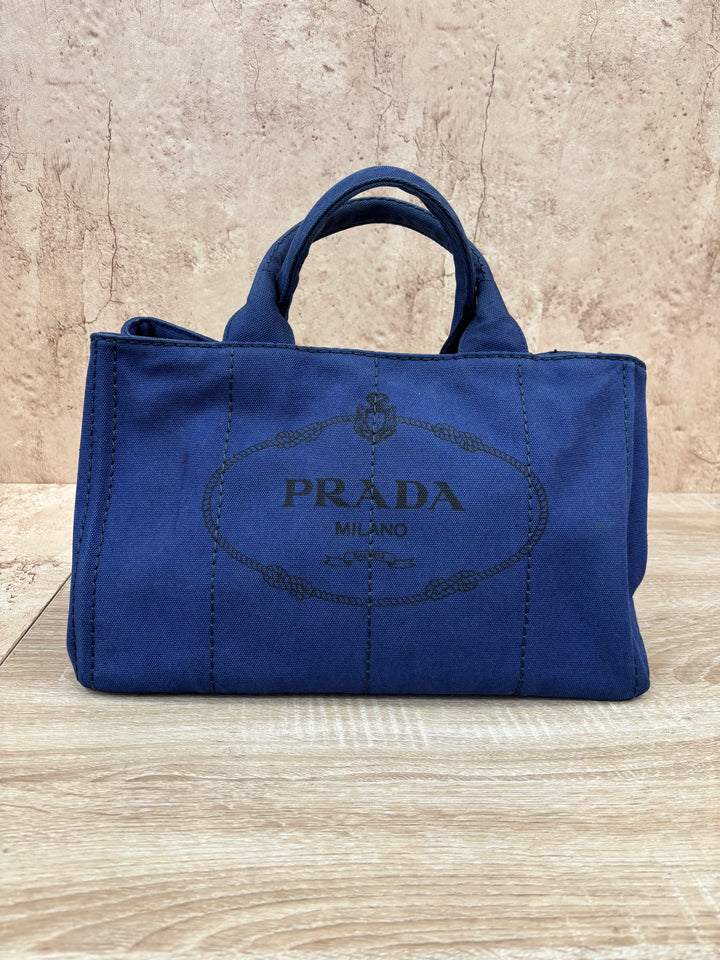 Prada Blue Canapa MM Canvas Tote