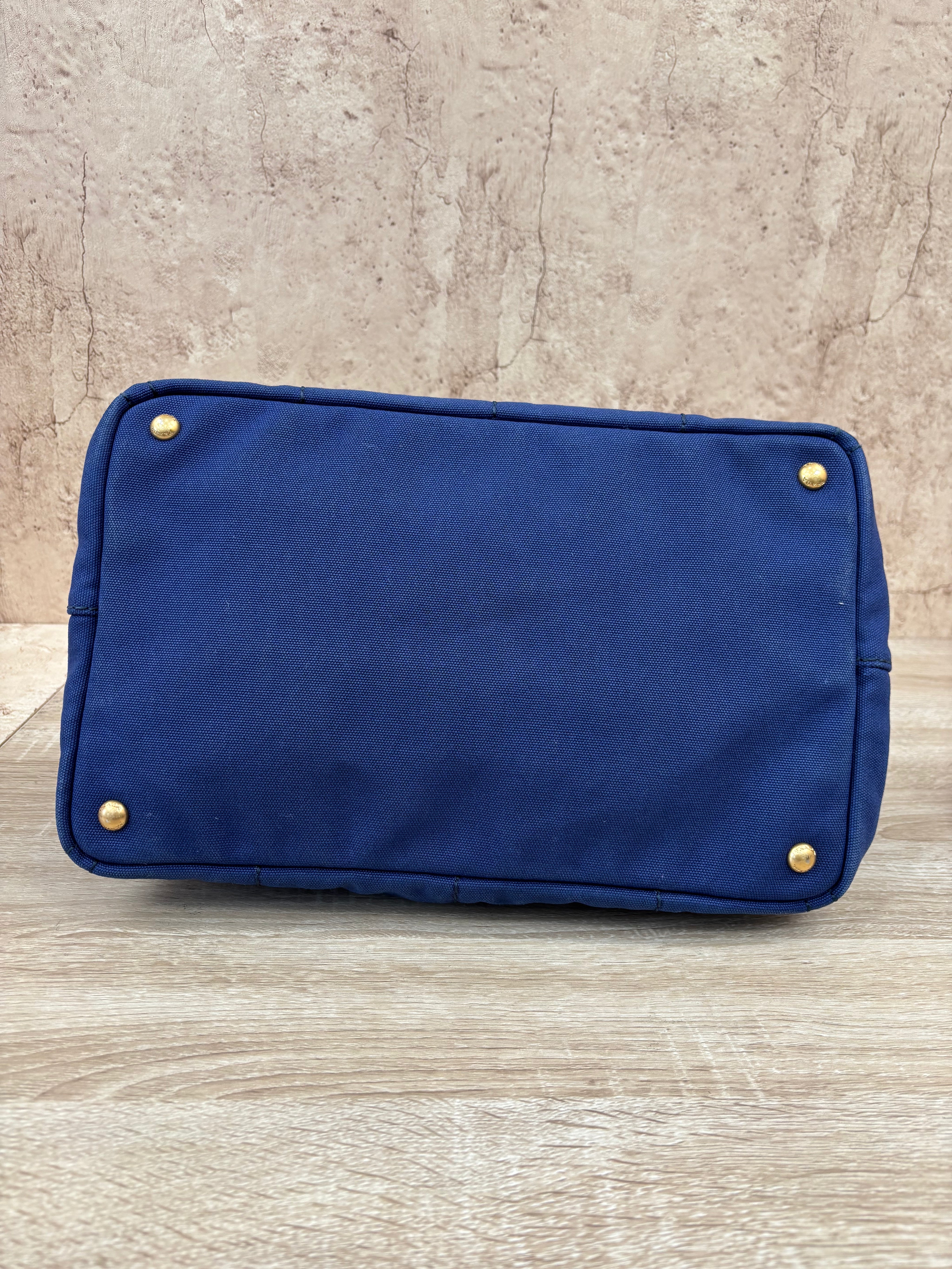 Prada Blue Canapa MM Canvas Tote