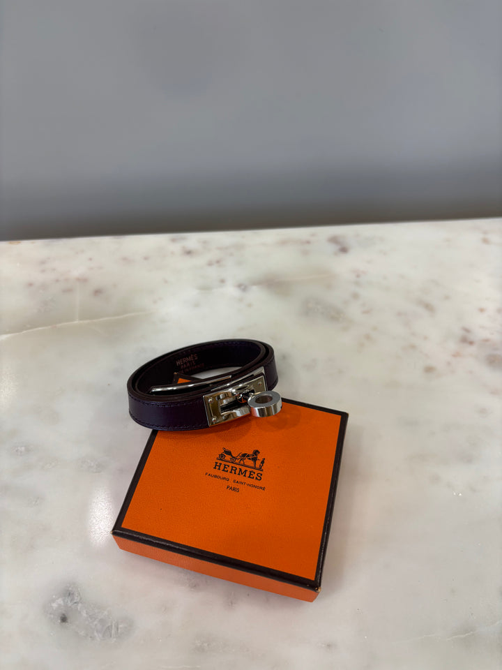 Hermes Plum Leather Multi Wrap Kelly Bracelet