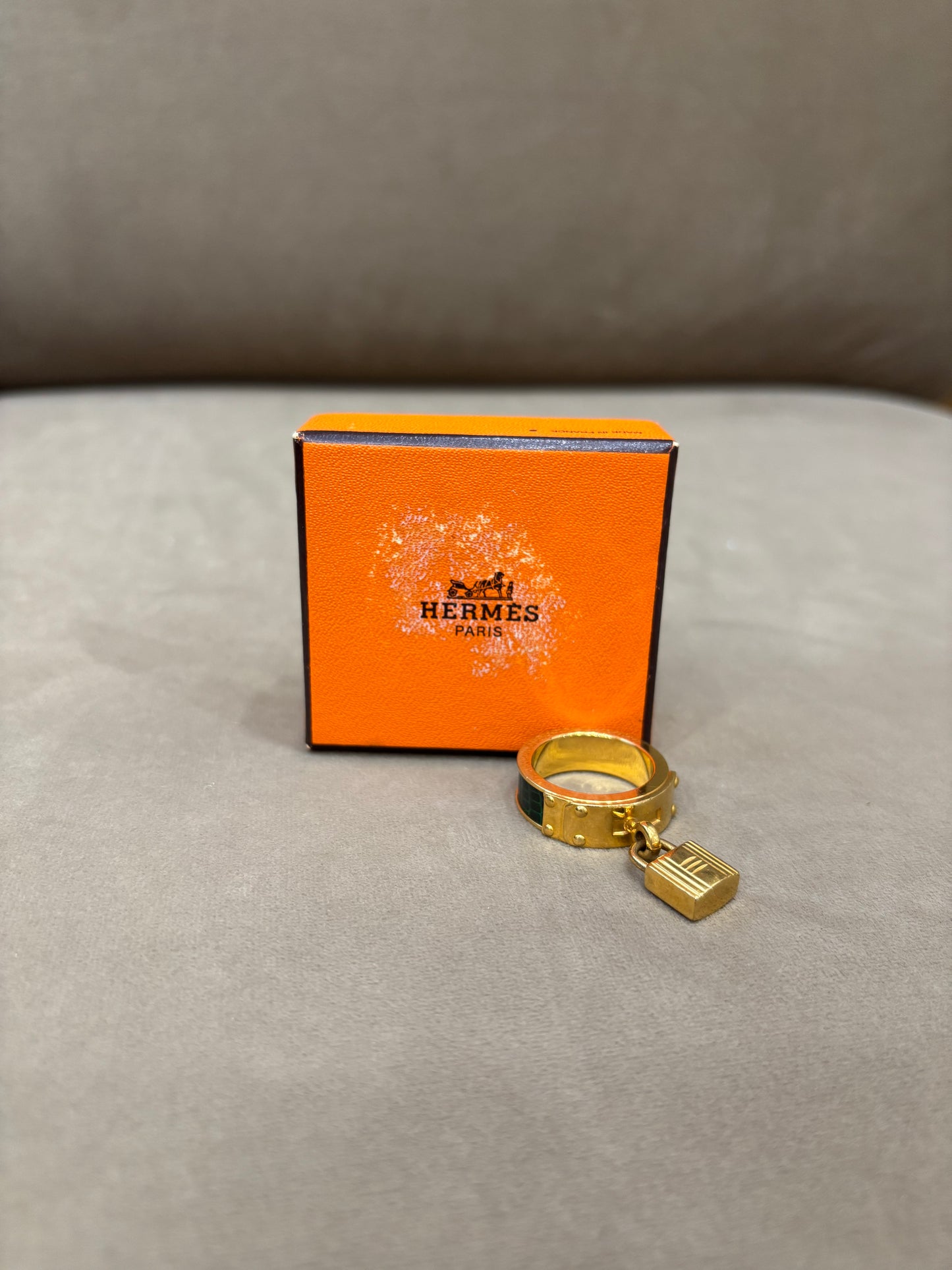 Hermes Green And Gold Kelly Scarf Ring Exotic