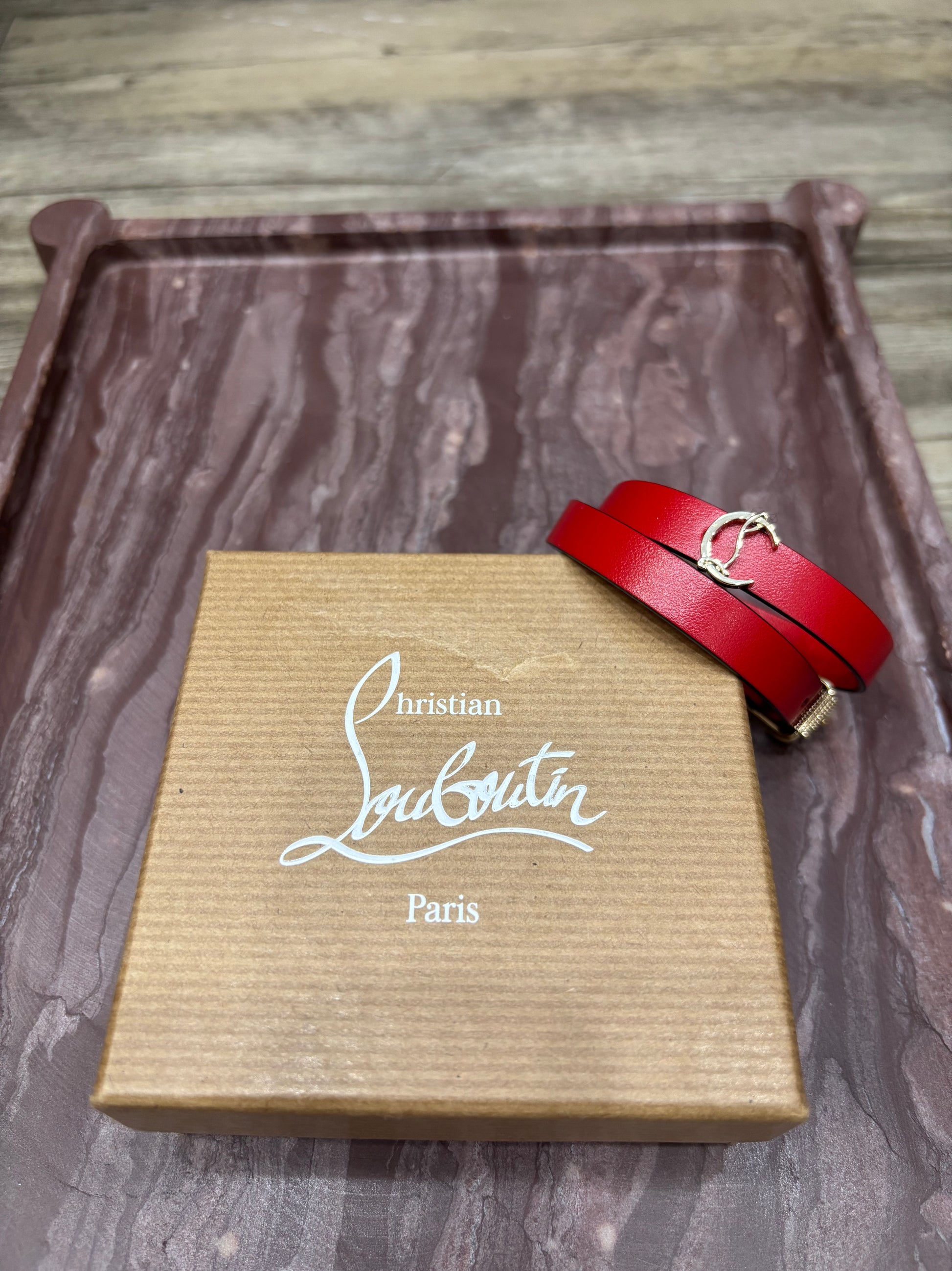 Christian Louboutin Red Leather Wrap Bracelet