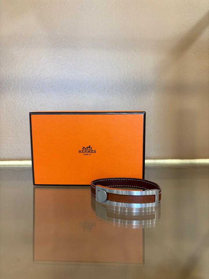 Hermes Brown Leather Lock Bracelet