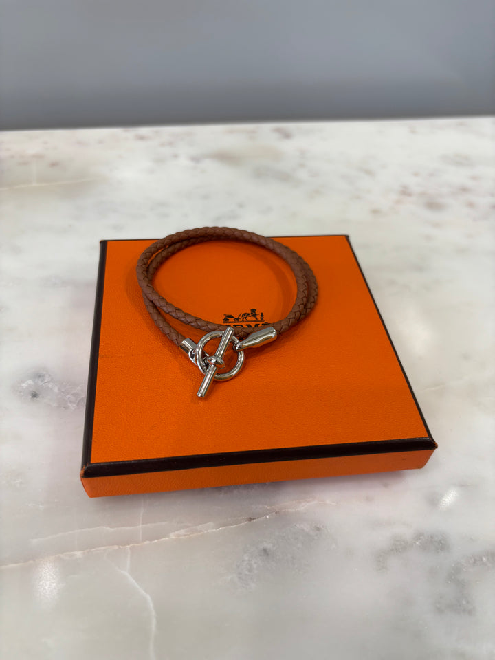 Hermes Brown Leather Glenan Wrap Bracelet