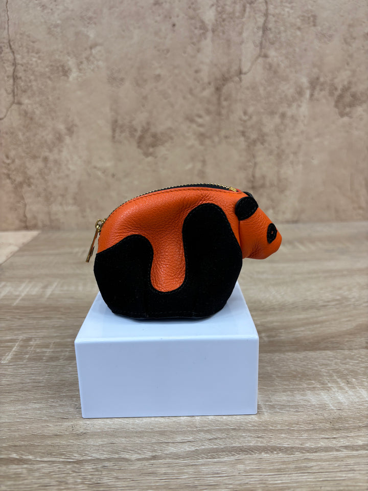 Loewe Orange & Black Leather Panda Coin Pouch