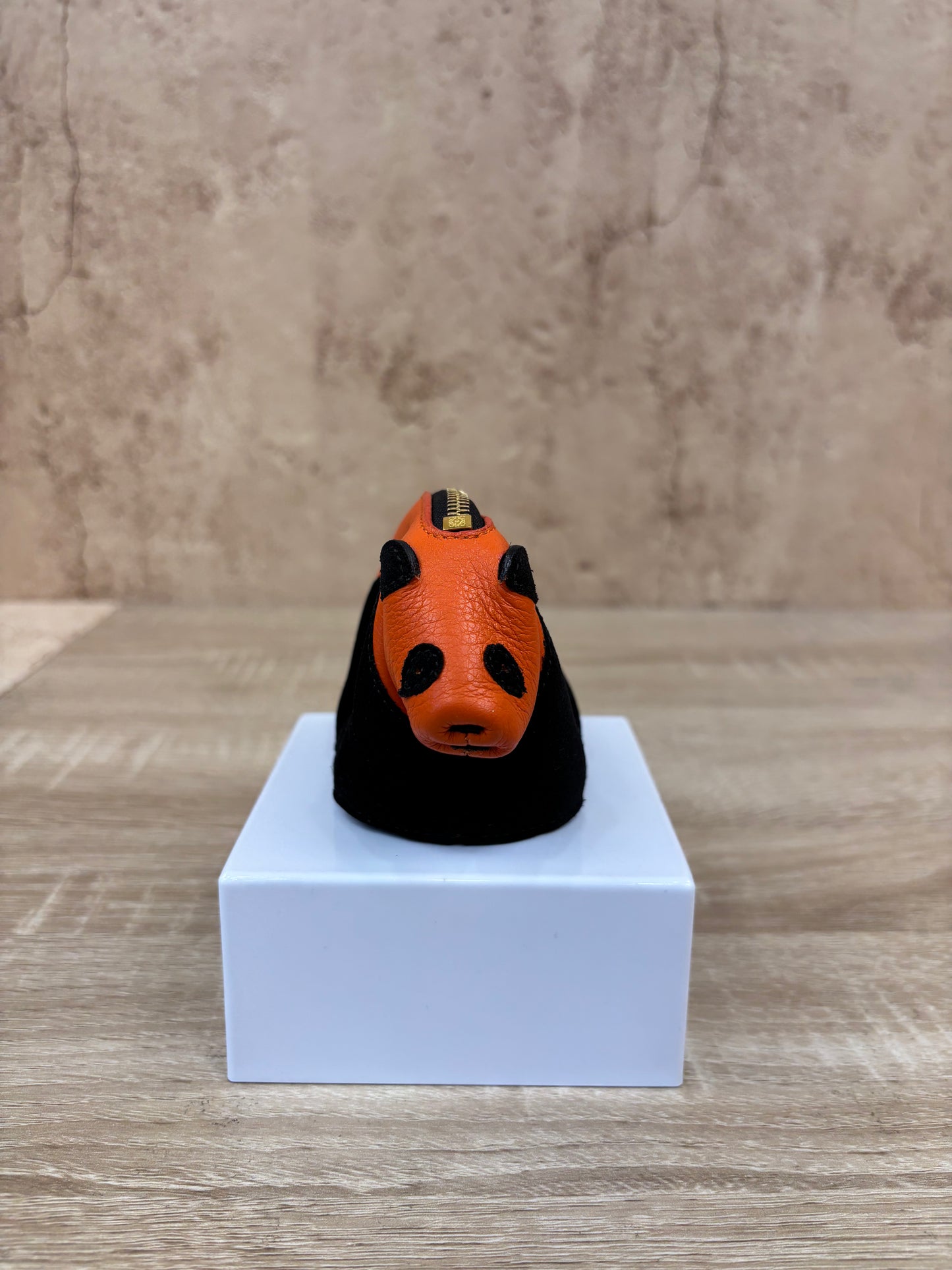 Loewe Orange & Black Leather Panda Coin Pouch