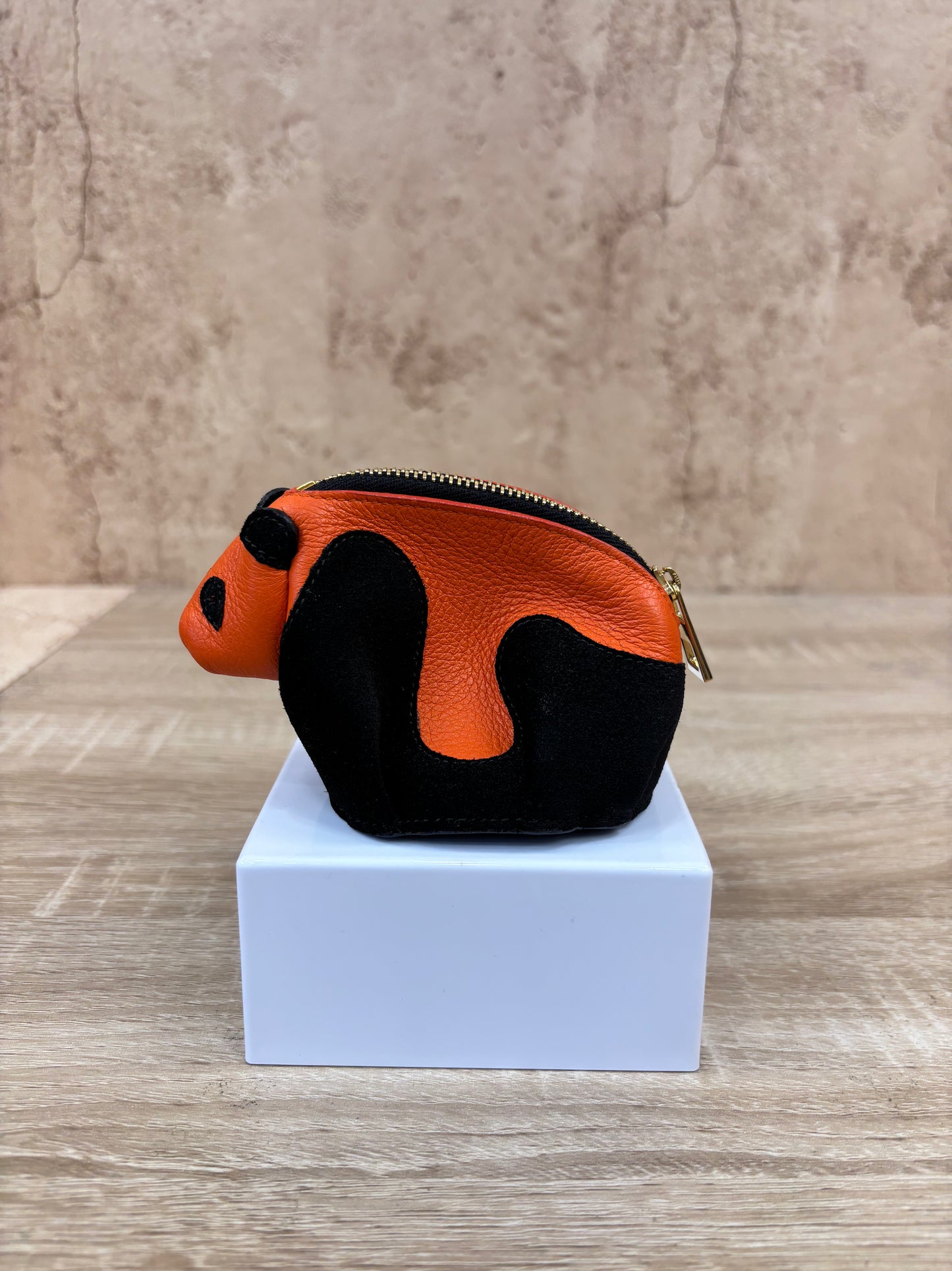 Loewe Orange & Black Leather Panda Coin Pouch