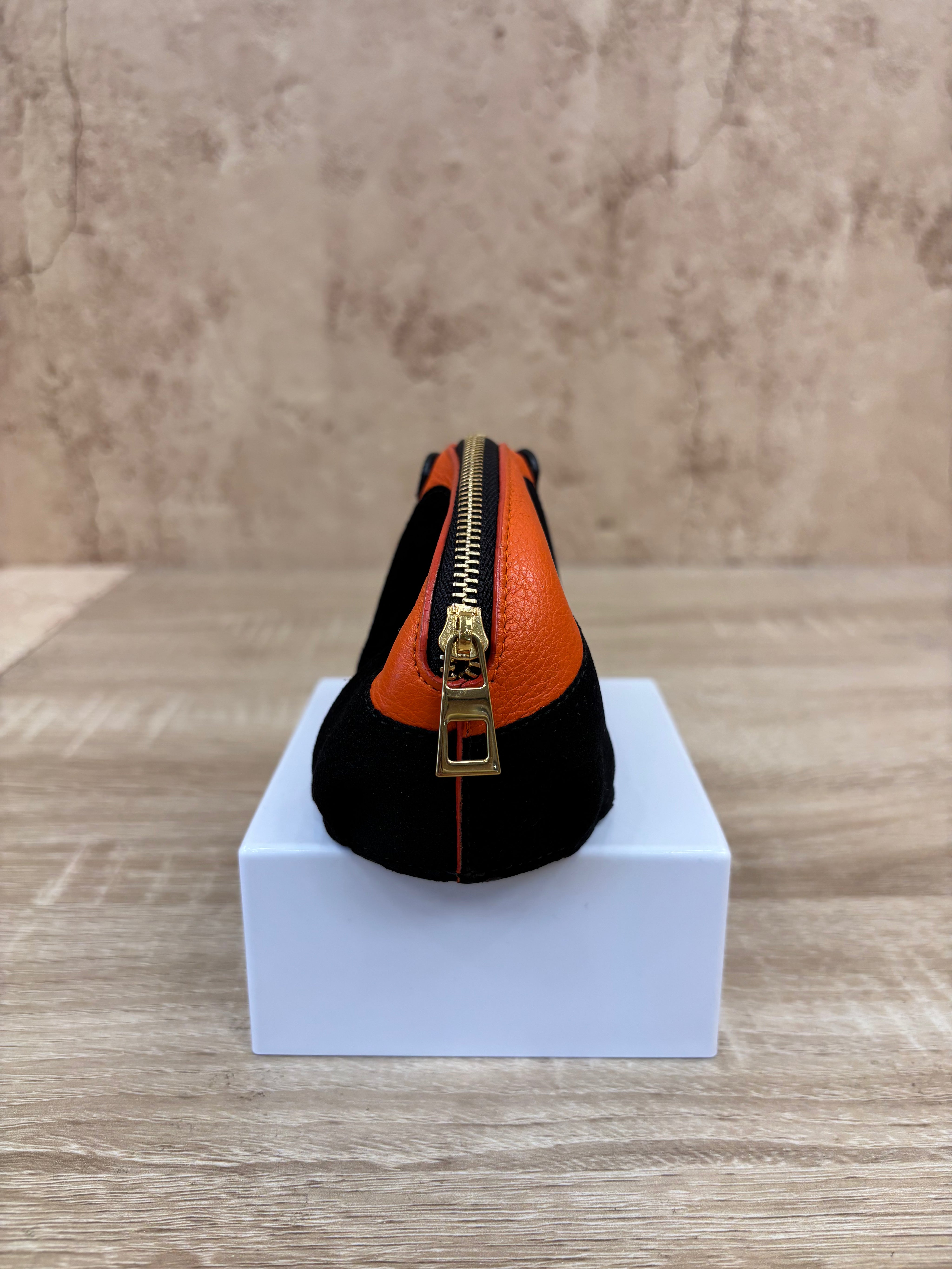Loewe Orange & Black Leather Panda Coin Pouch