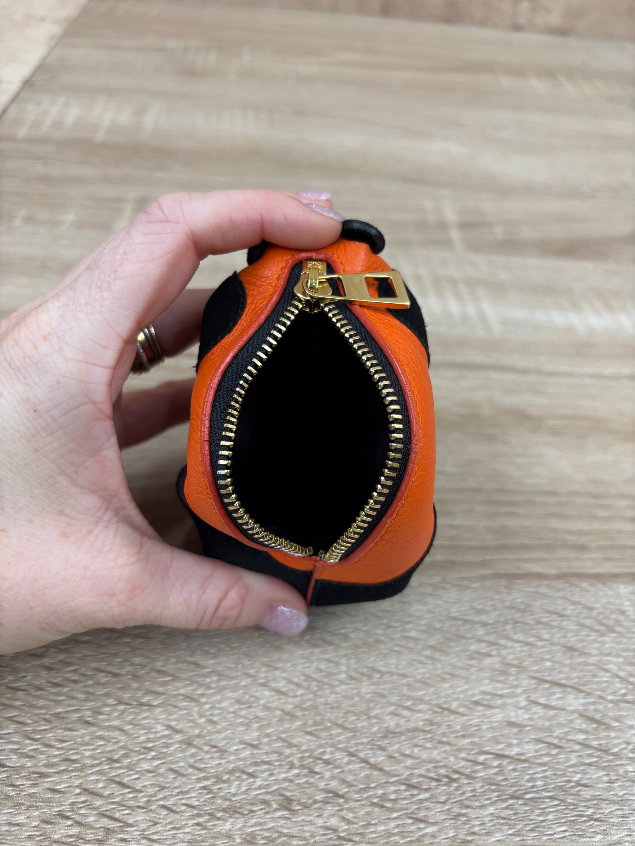 Loewe Orange & Black Leather Panda Coin Pouch