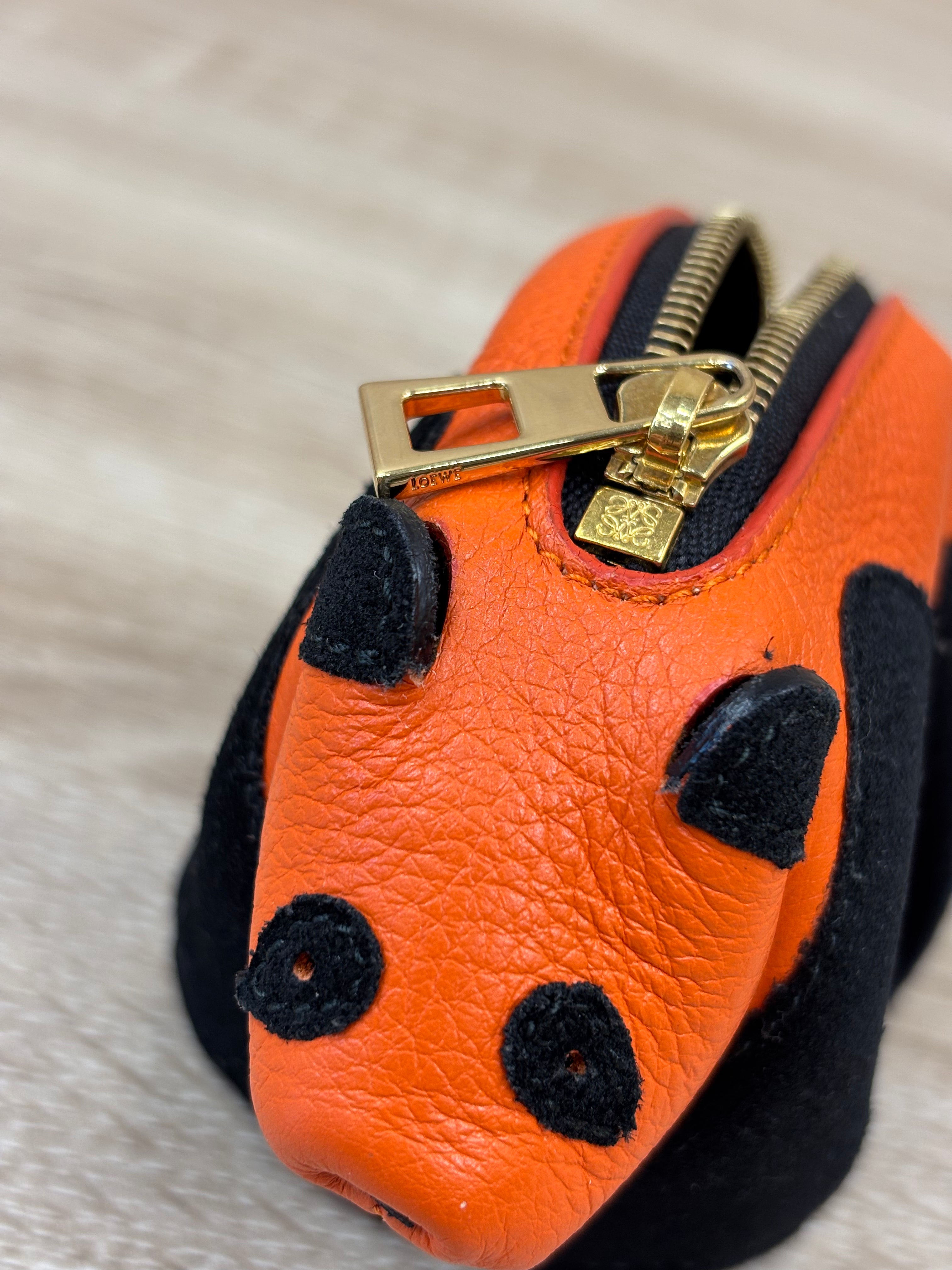 Loewe Orange & Black Leather Panda Coin Pouch