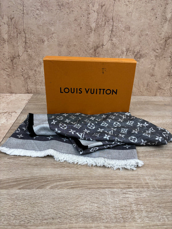Louis Vuitton Black Gray Monogram Scarf