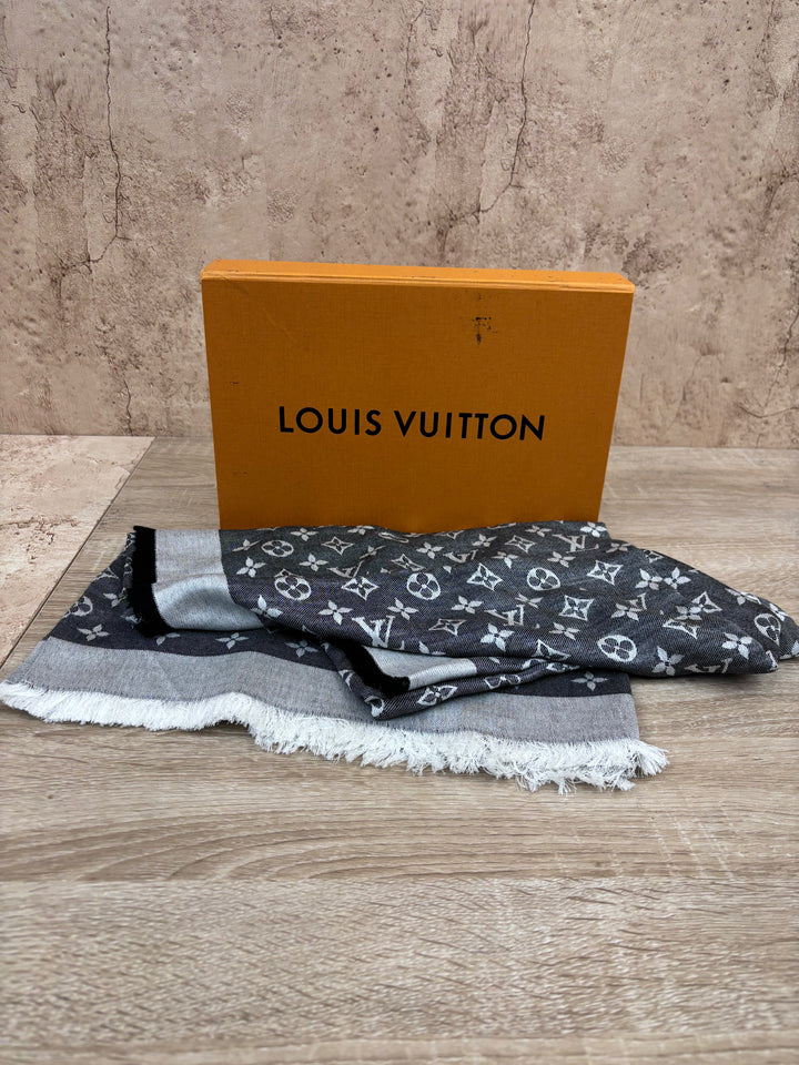 Louis Vuitton Black Gray Monogram Scarf
