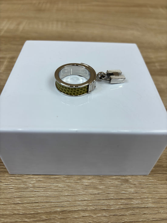 Hermes Silver And Green Kelly Lock Scarf Ring Exotic