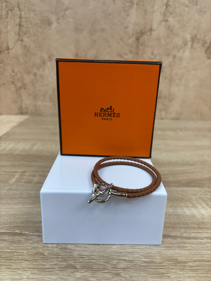 Hermes Brown Leather Glenan Wrap Bracelet