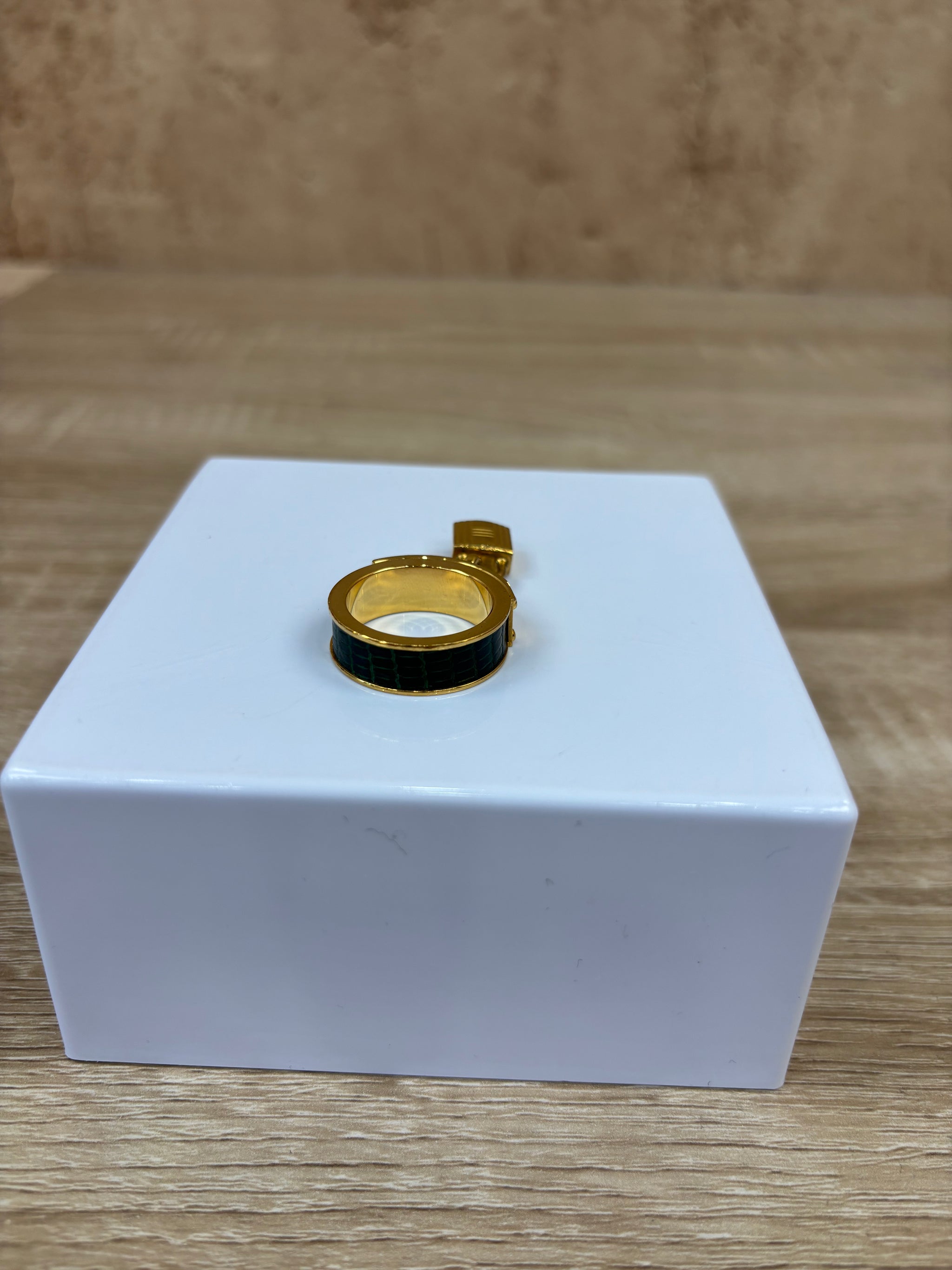 Hermes Green And Gold Kelly Scarf Ring Exotic