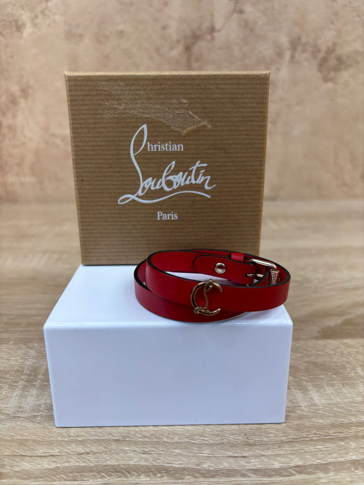 Christian Louboutin Red Leather Wrap Bracelet