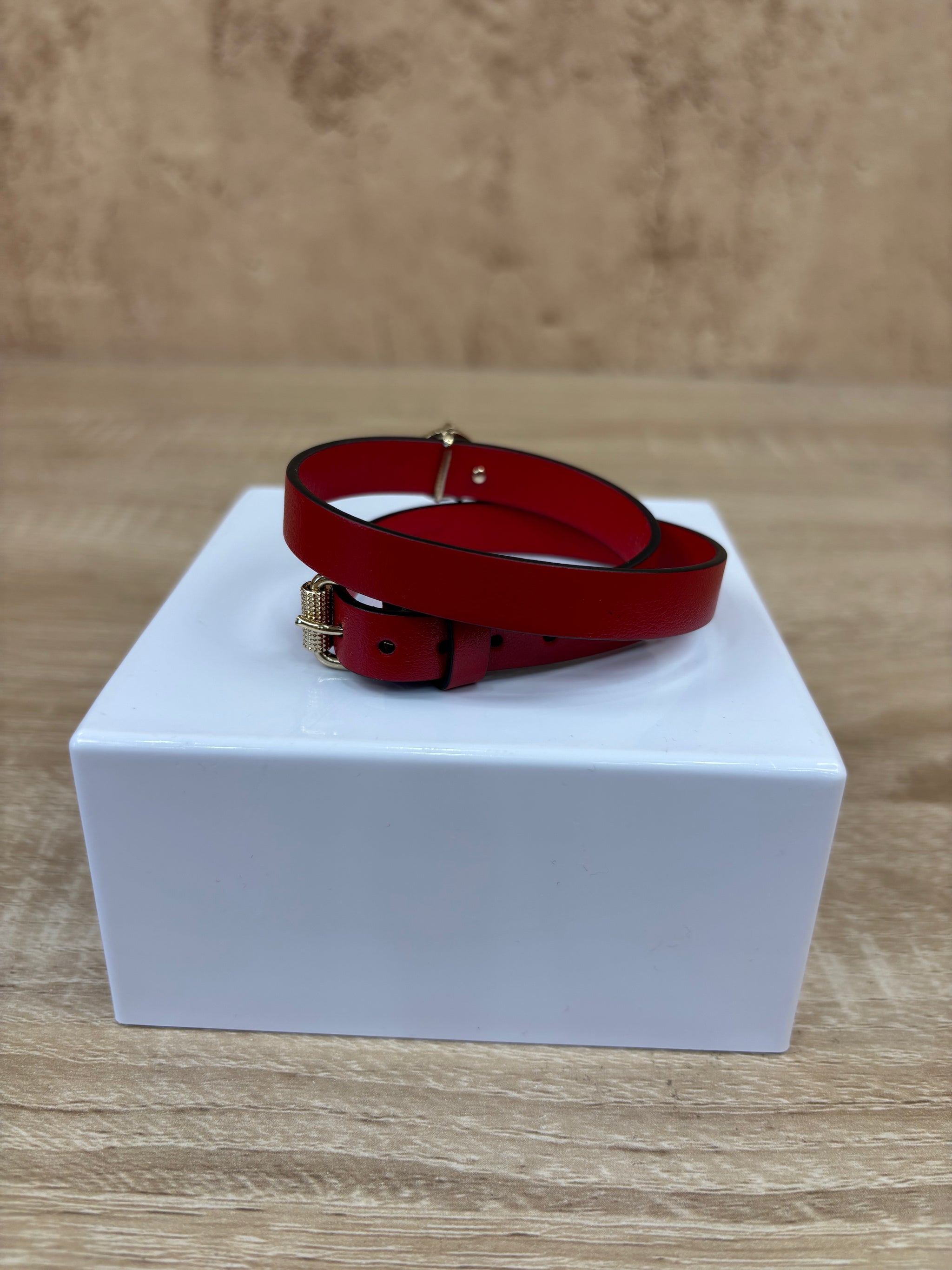 Christian Louboutin Red Leather Wrap Bracelet