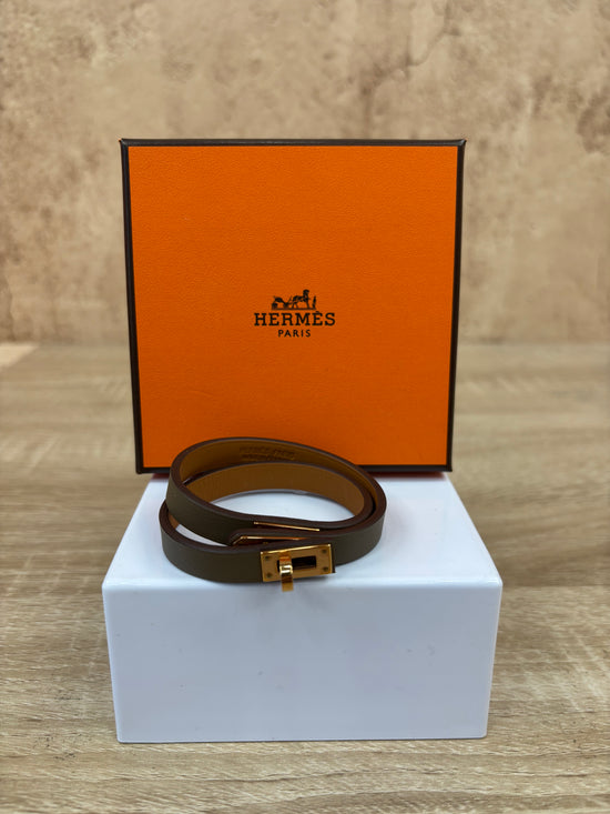 Hermes Brown Leather Kelly Wrap Bracelet