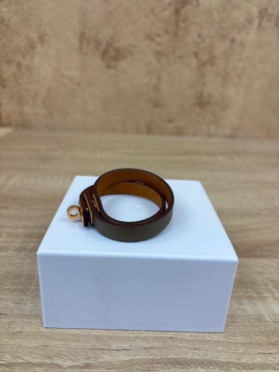 Hermes Brown Leather Kelly Wrap Bracelet