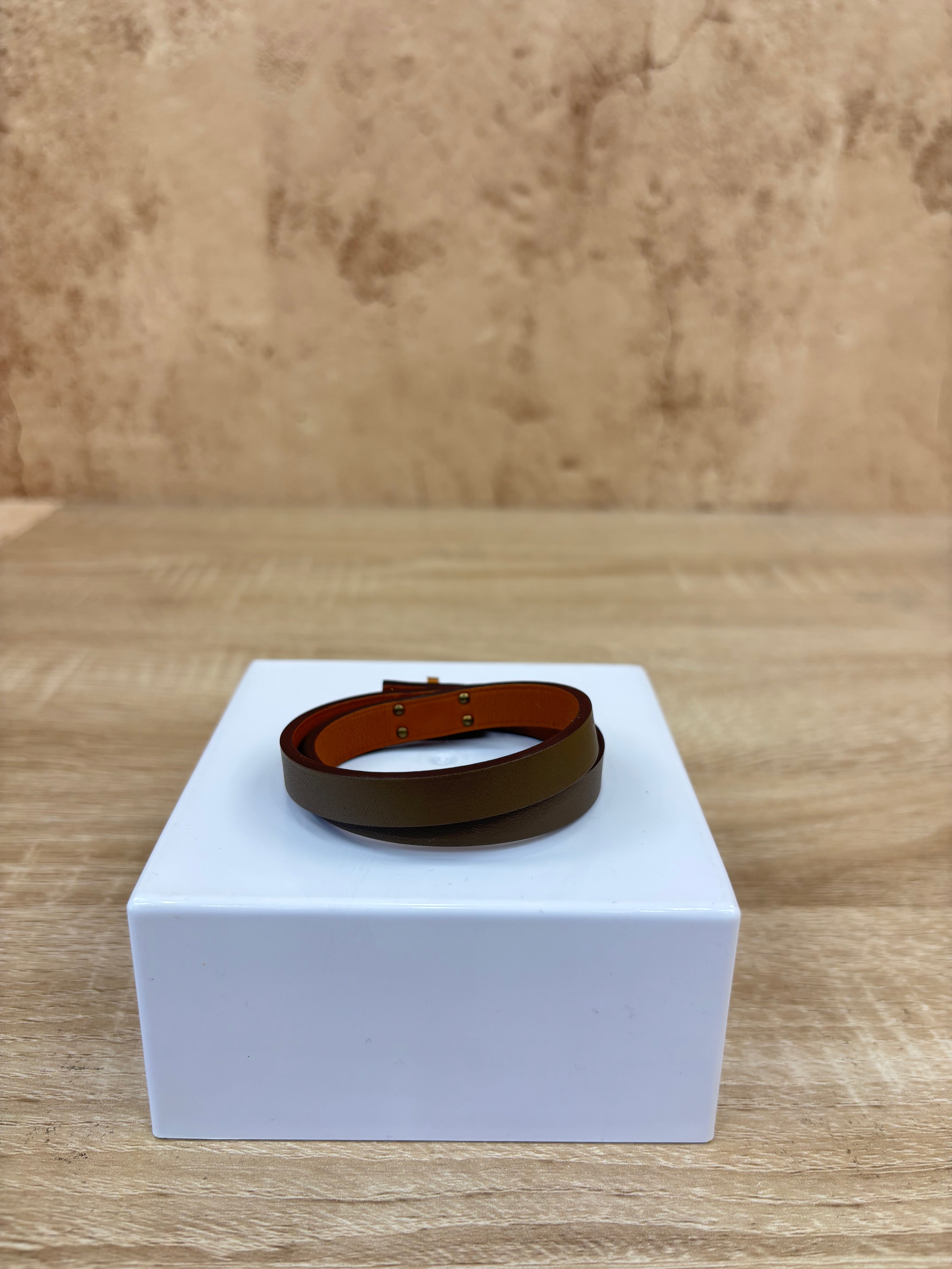 Hermes Brown Leather Kelly Wrap Bracelet