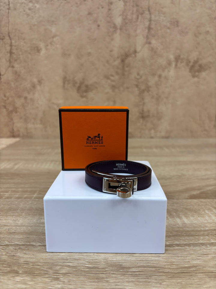 Hermes Plum Leather Multi Wrap Kelly Bracelet