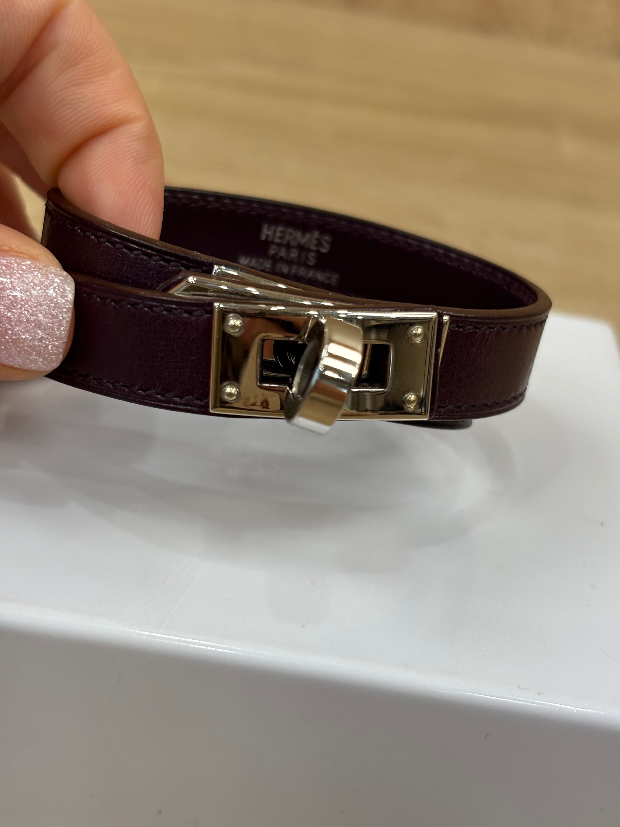 Hermes Plum Leather Multi Wrap Kelly Bracelet