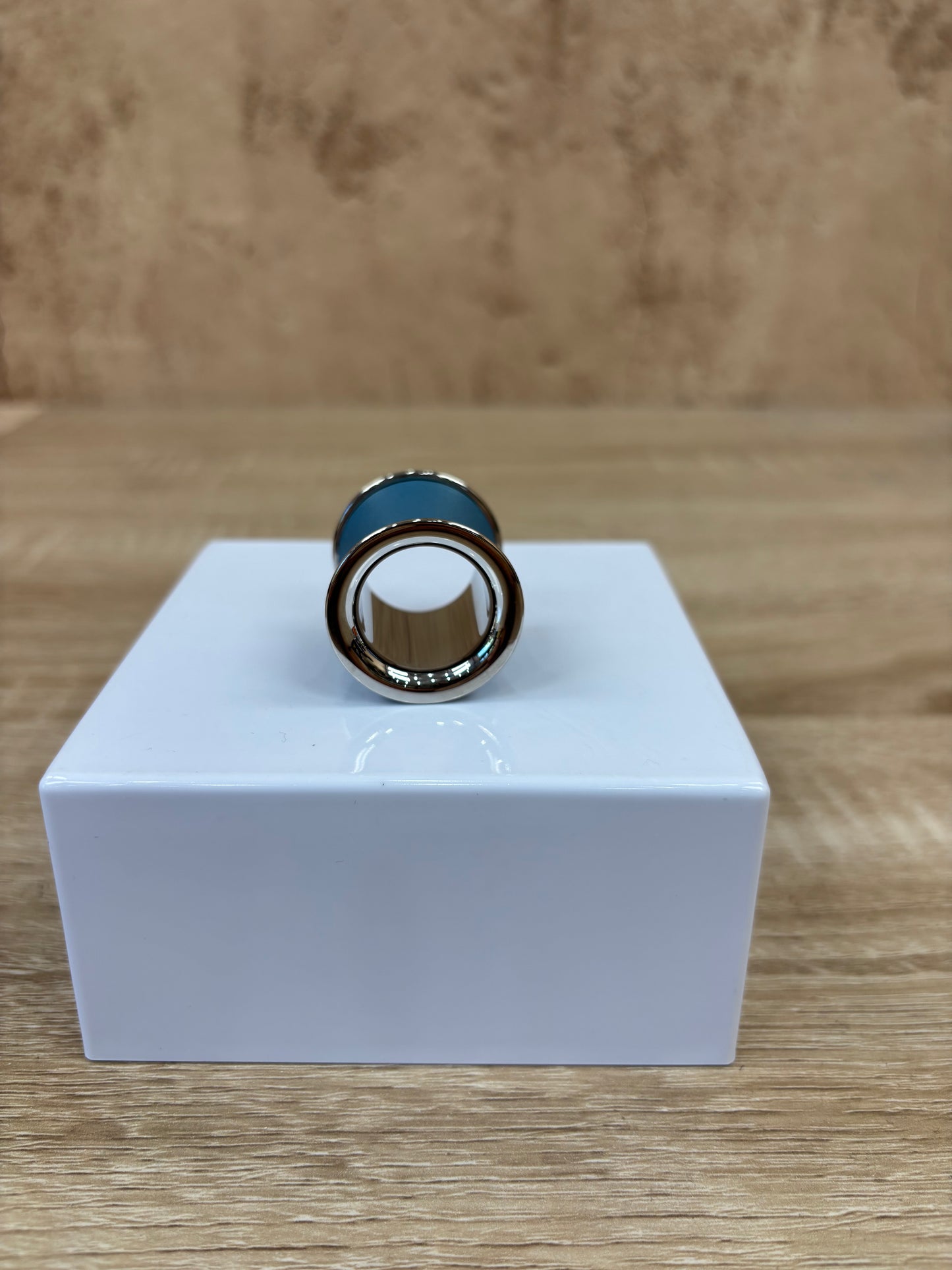 Hermes Blue Leather And Silver Scarf Ring