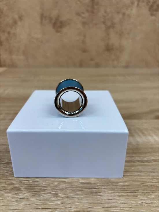 Hermes Blue Leather And Silver Scarf Ring