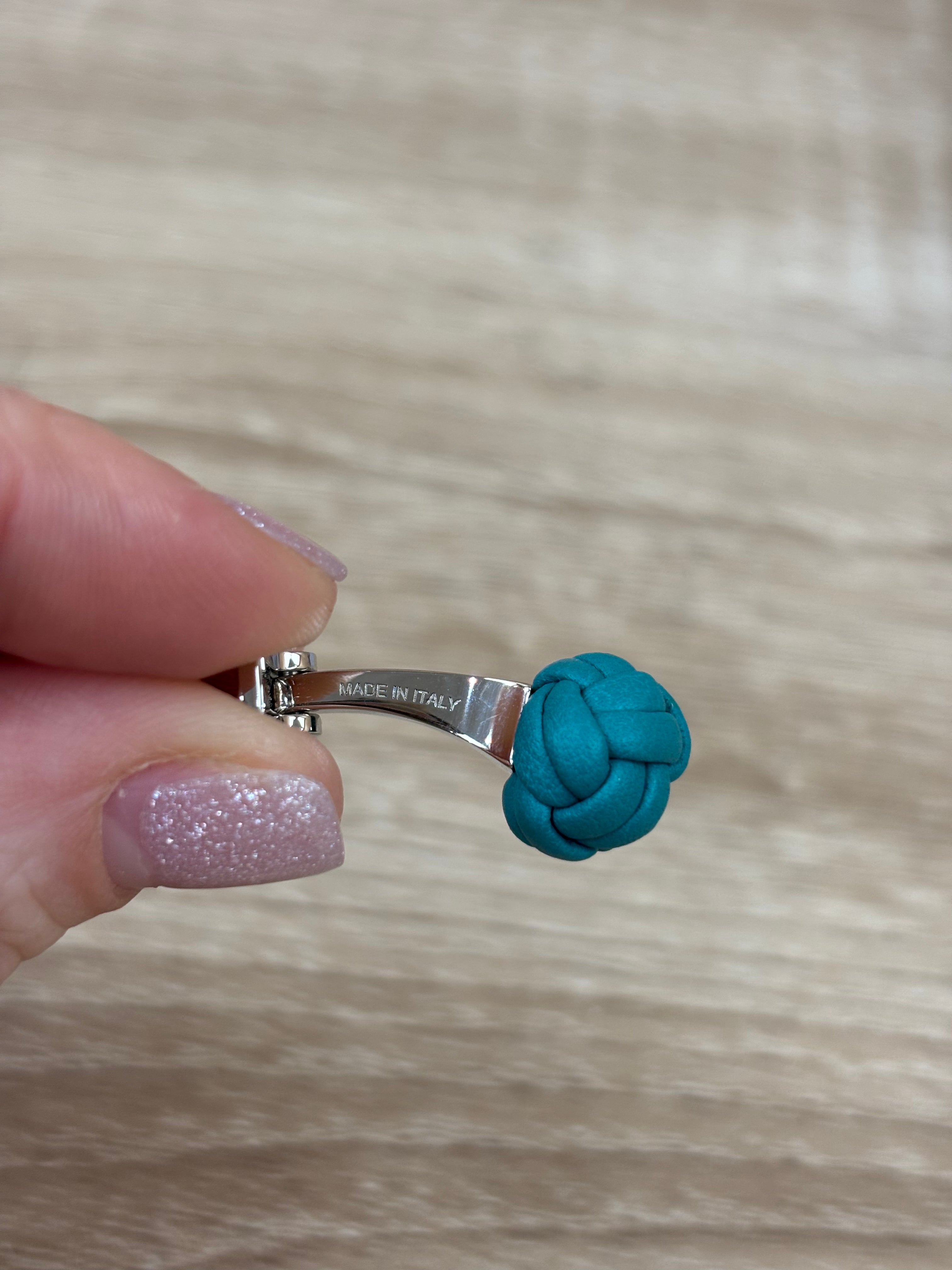 Hermes Blue Leather And Silver Cuff Links