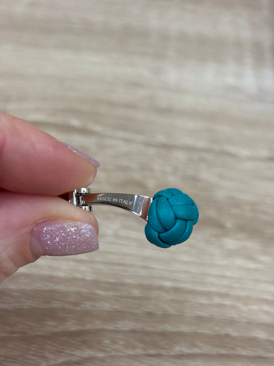 Hermes Blue Leather And Silver Cuff Links