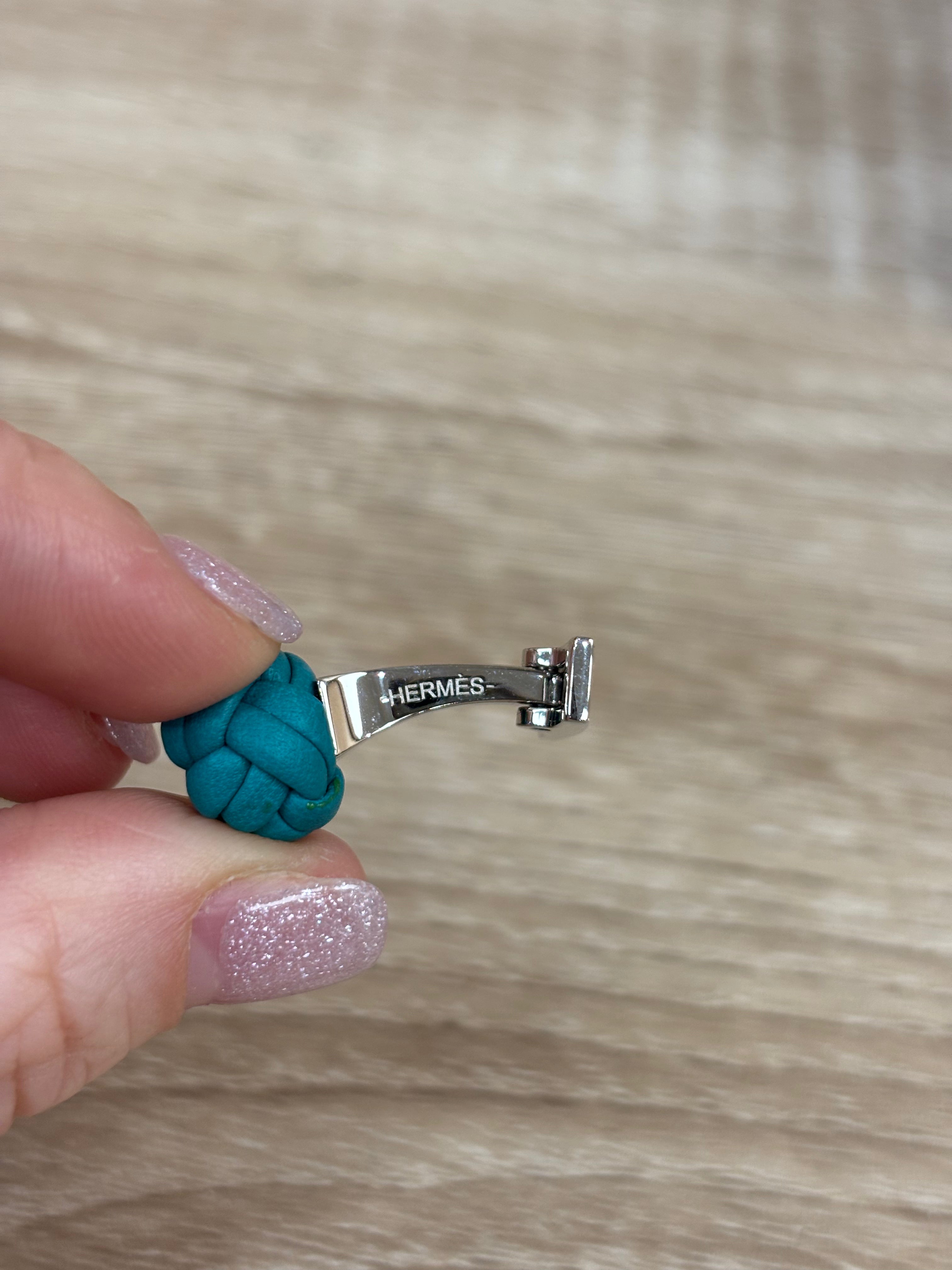 Hermes Blue Leather And Silver Cuff Links