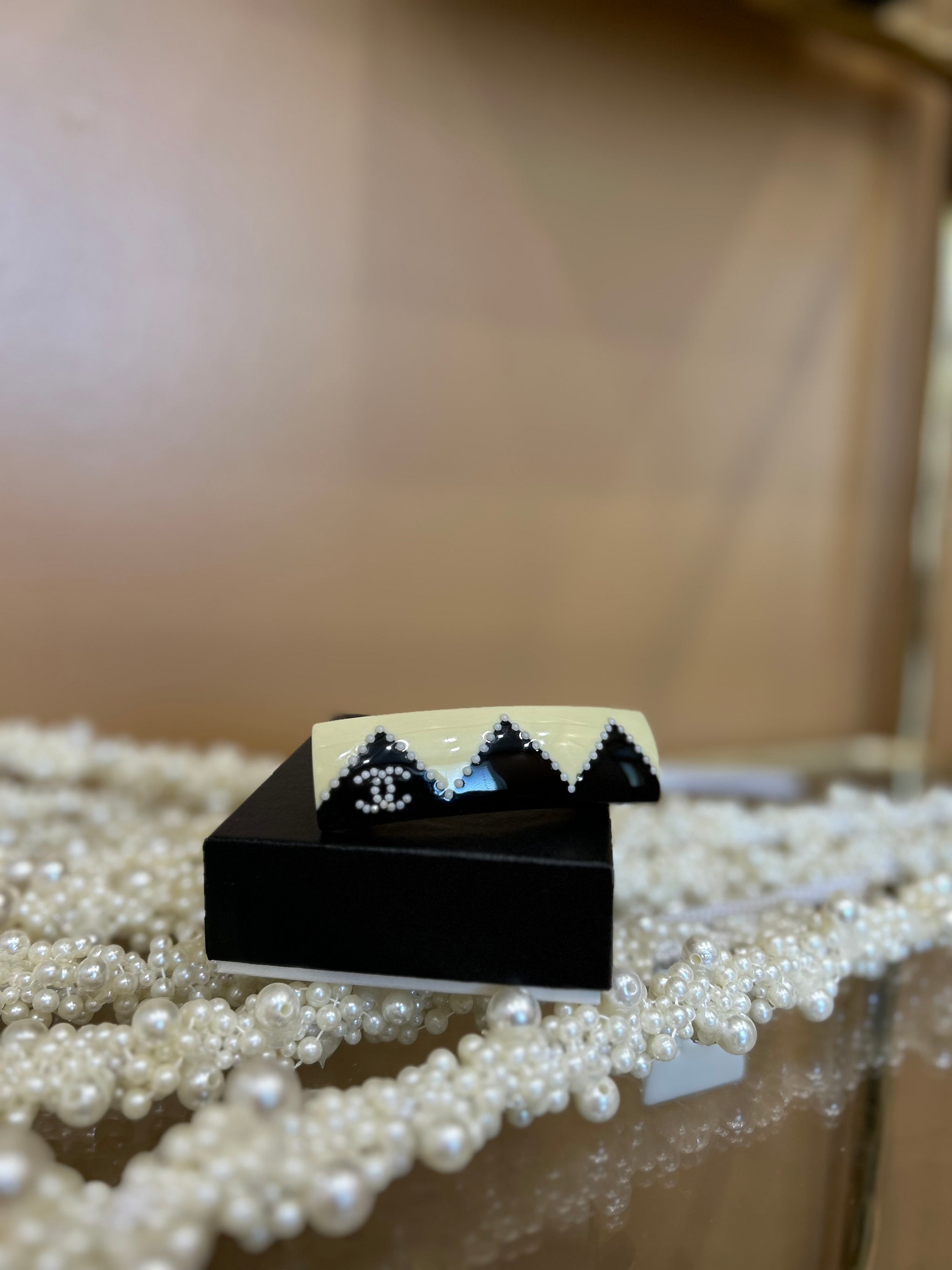 Chanel Black and White Chevron Hair Clip