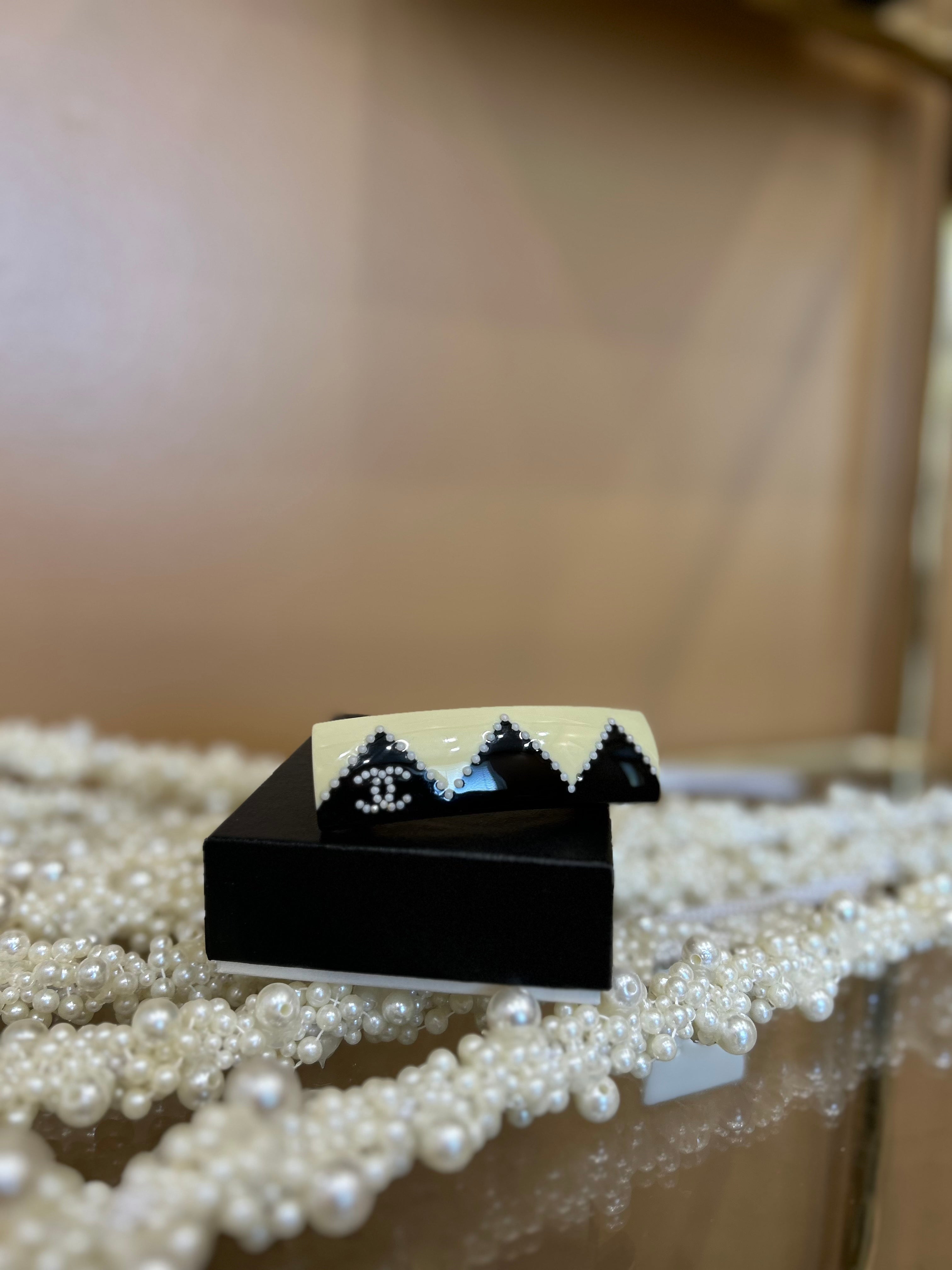 Chanel Black and White Chevron Hair Clip