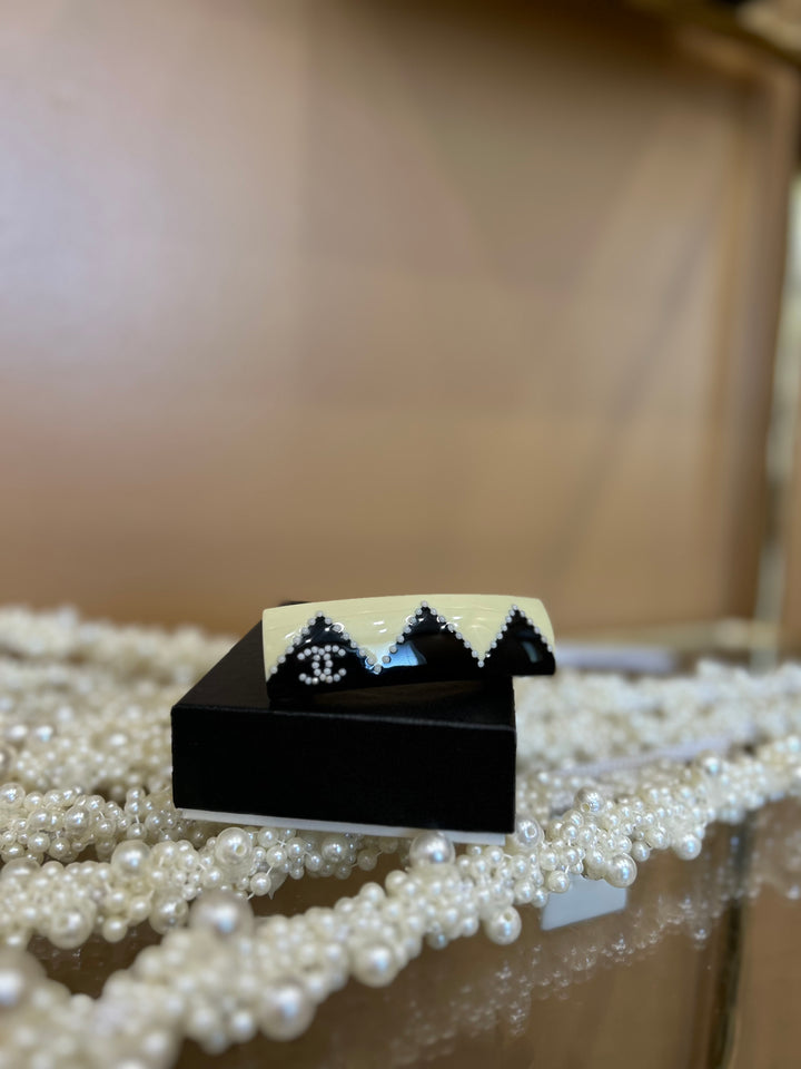 Chanel Black and White Chevron Hair Clip