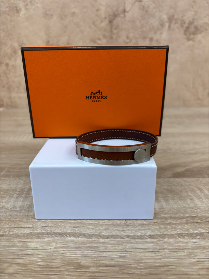 Hermes Brown Leather Lock Bracelet