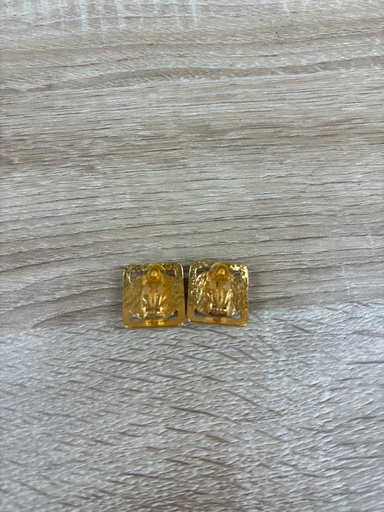 Chanel Silver And Gold Square Clip On Earrings