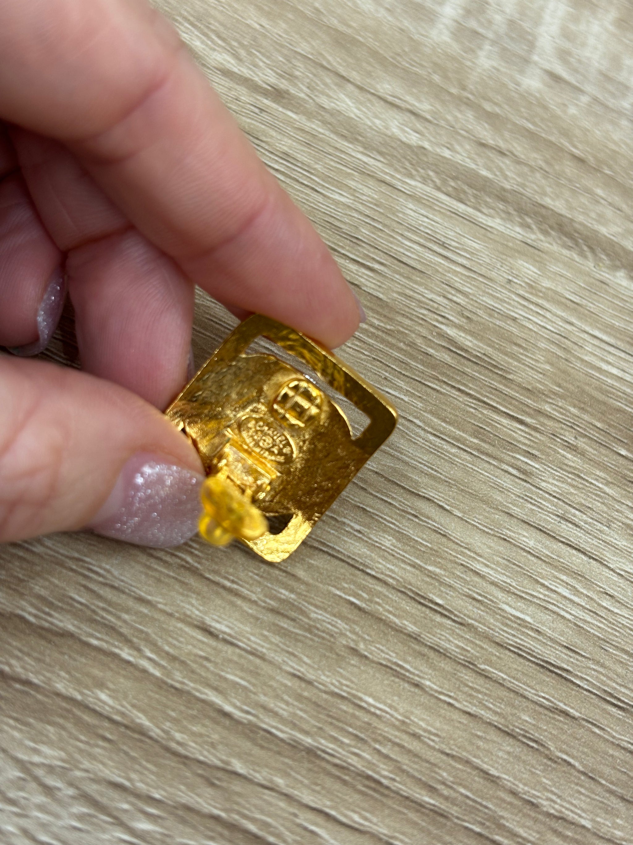 Chanel Silver And Gold Square Clip On Earrings