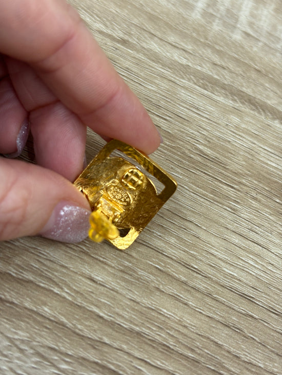 Chanel Silver And Gold Square Clip On Earrings