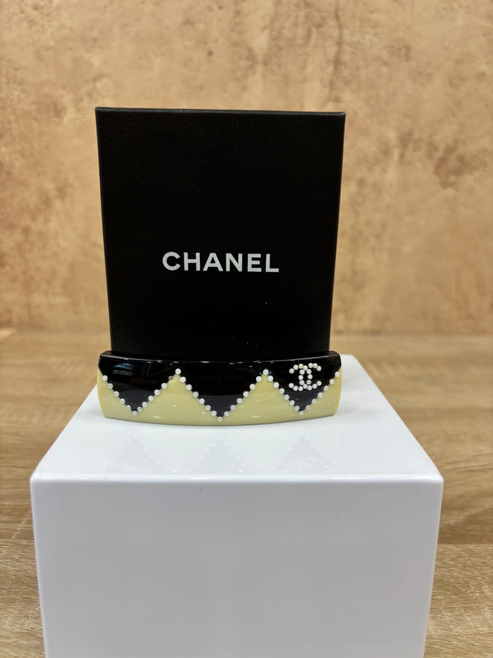 Chanel Black and White Chevron Hair Clip