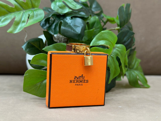 Hermes Gold And Brown Leather Kelly Lock Scarf Ring