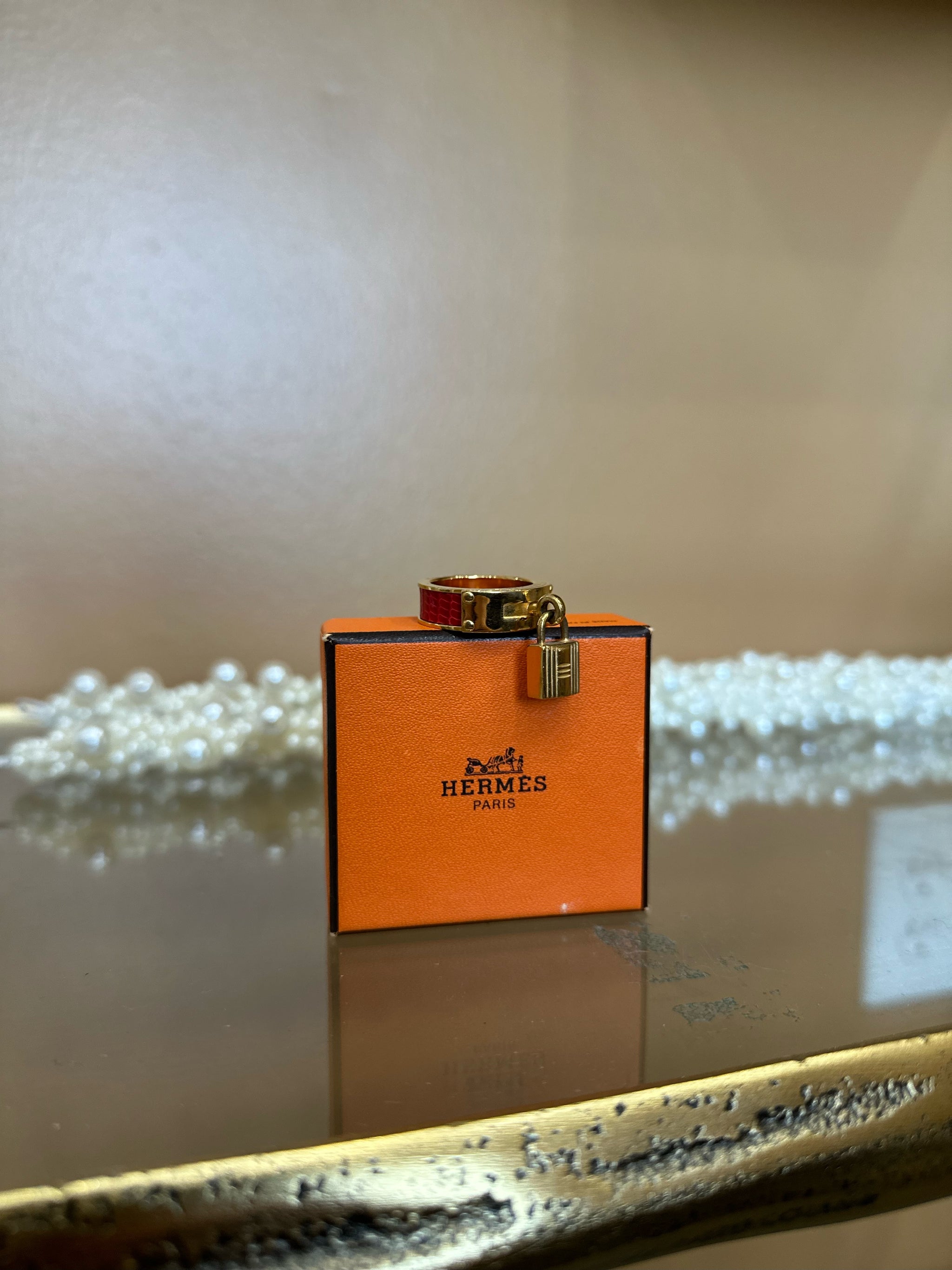 Hermes Red And Gold Kelly Scarf Ring