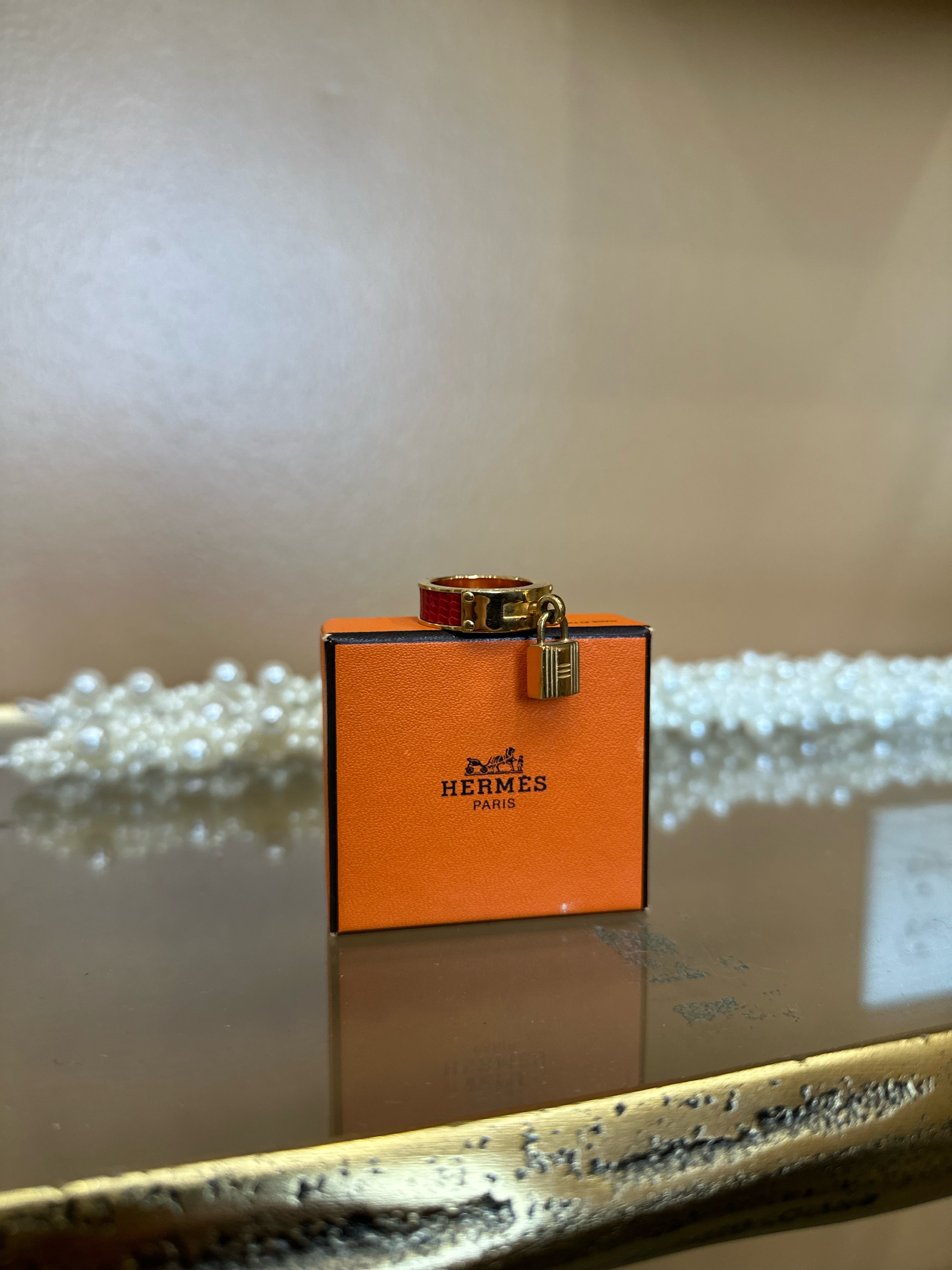 Hermes Red And Gold Kelly Scarf Ring