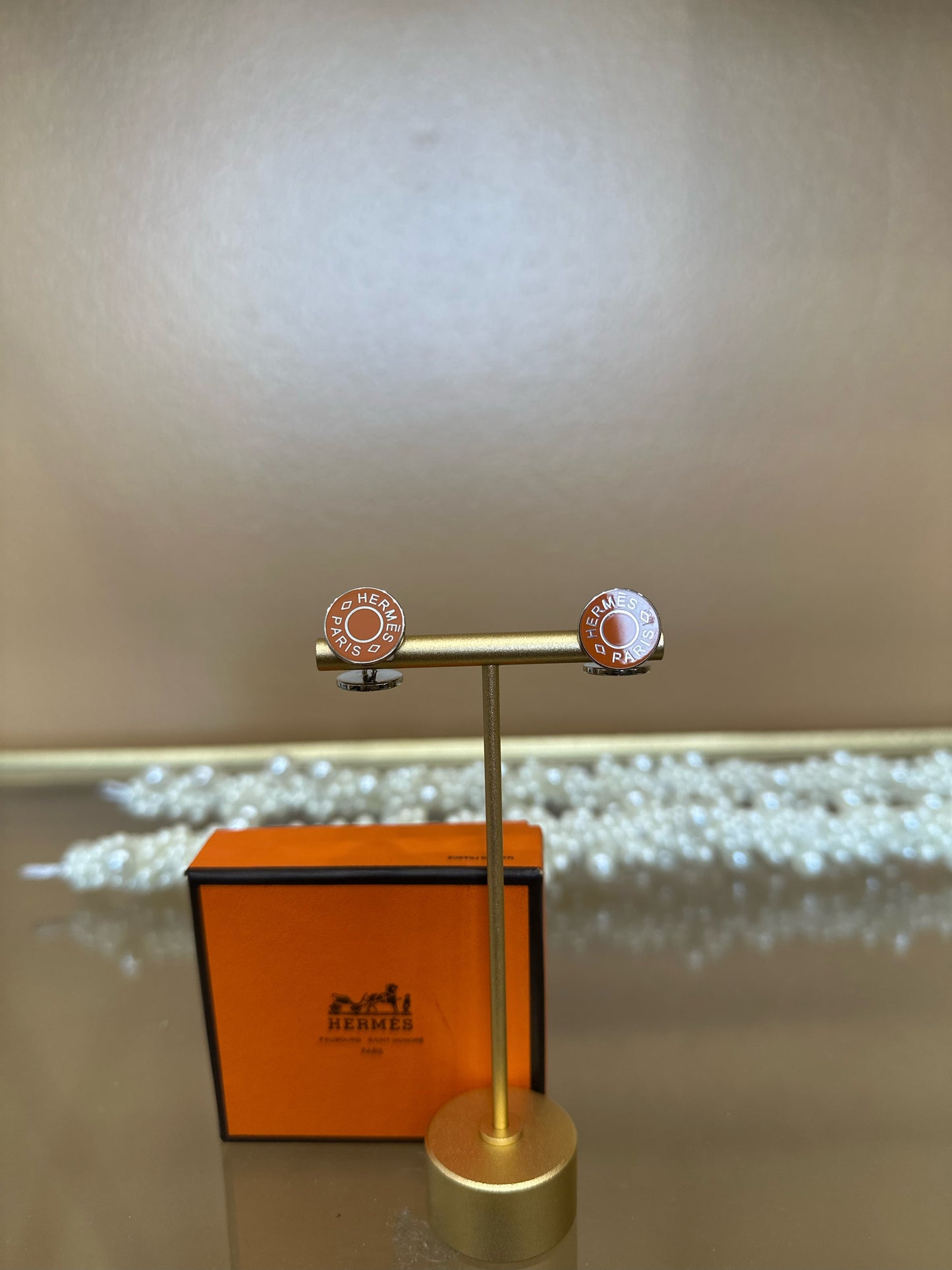 Hermes Orange And Silver Cufflinks