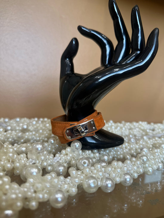 Hermes Orange Suede Kelly Lock Bracelet