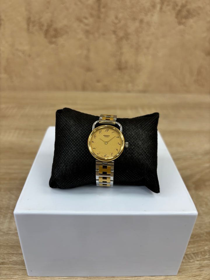 Hermes Gold And Silver Watch With Gold Tone Face